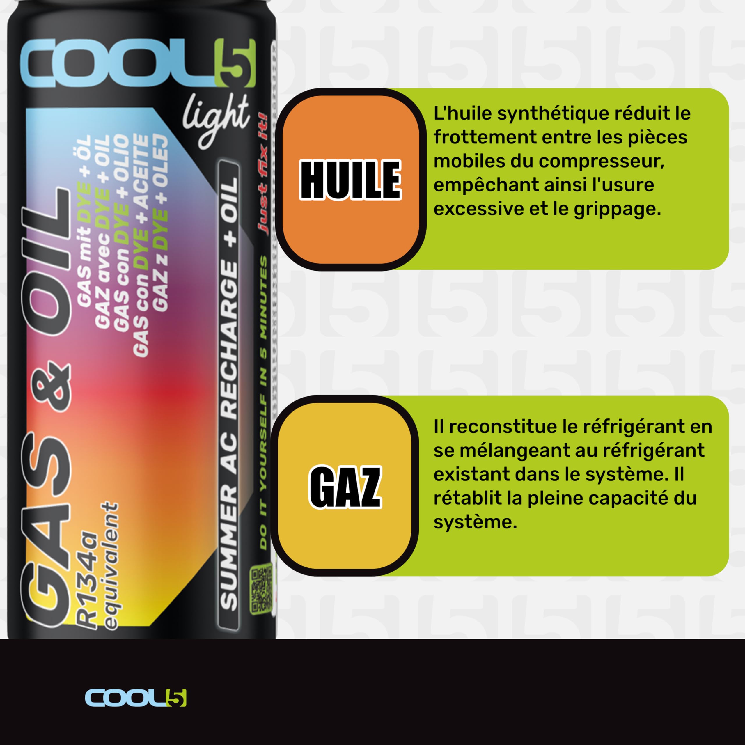 LIGHT, remplacement r134a, Produit d'étanchéité, réfrigérant, recharge de climatisation de voiture, équivalent 660g, 1 boîte, 2 en 1, 235g, conduite de pression avec manomètre
