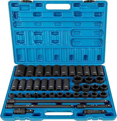 VEVOR Impact Socket Set, 1/2 Inches 43 Piece Impact Sockets, 1/2 Inches Drive Socket Set, High-torque Standard Socket Assortmen with 4 Extension Bars, 6-Point Sockets Metric 9-30mm (Standard/Deep)