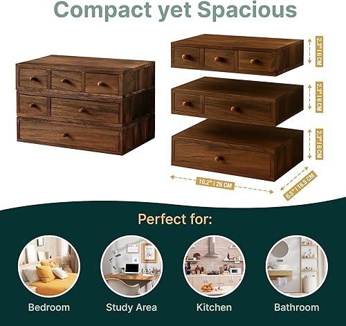 Miniatura 2 de Juego apilable de 3 piezas, organizador de escritorio de madera con cajones, organización de escritorio para oficina, manualidades, maquillaje,