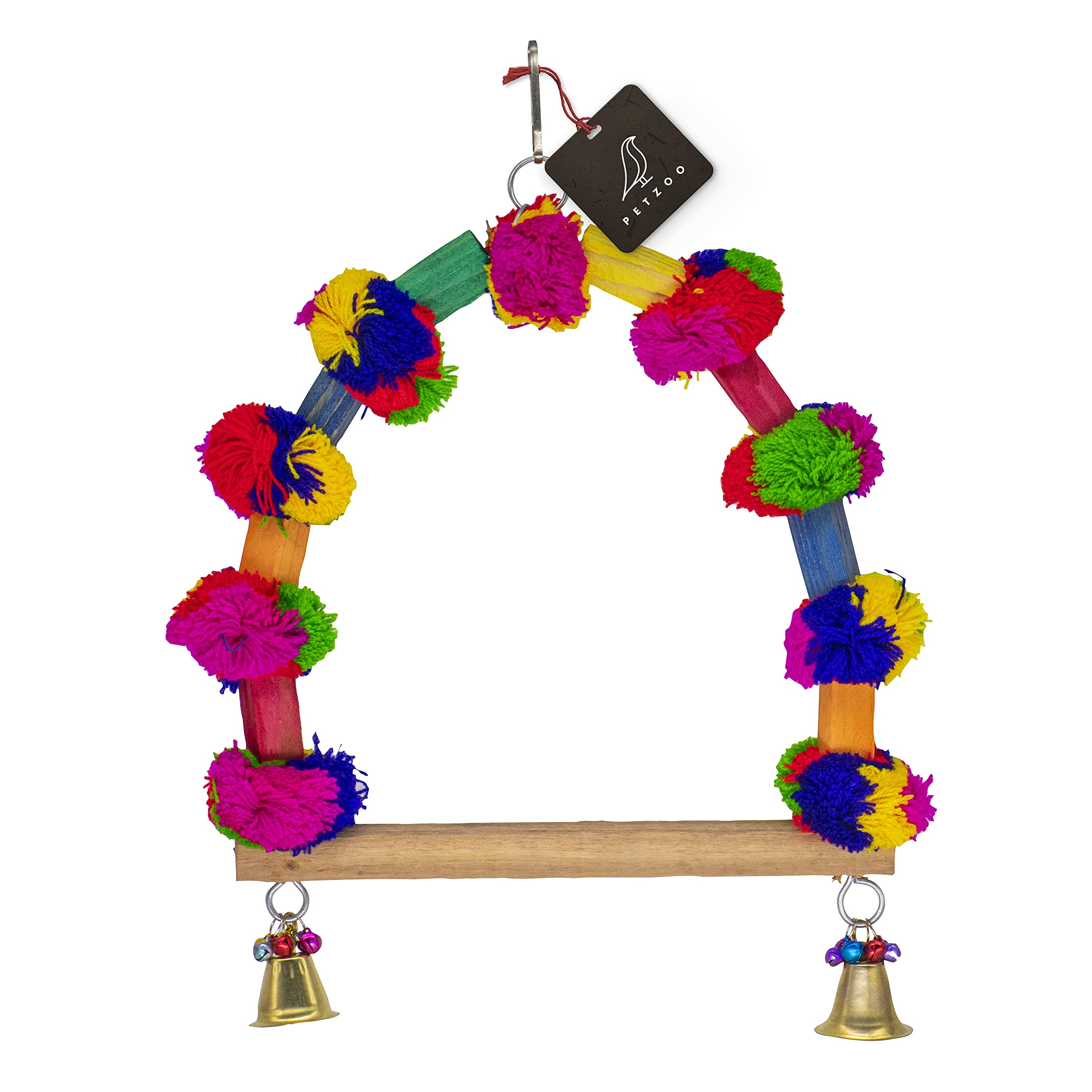 PETZOO Interactive Pom Pom Bird Perch Swing Bird Ladder Colorful Toy for Big Birds, Macaw, African Grey Pet Toy, Parrot, Cage Accessories, Resting Toy & Wooden Training Aid for Bird & Parrots (B09CG9N4MD) Amazon Price History, Amazon Price Tracker
