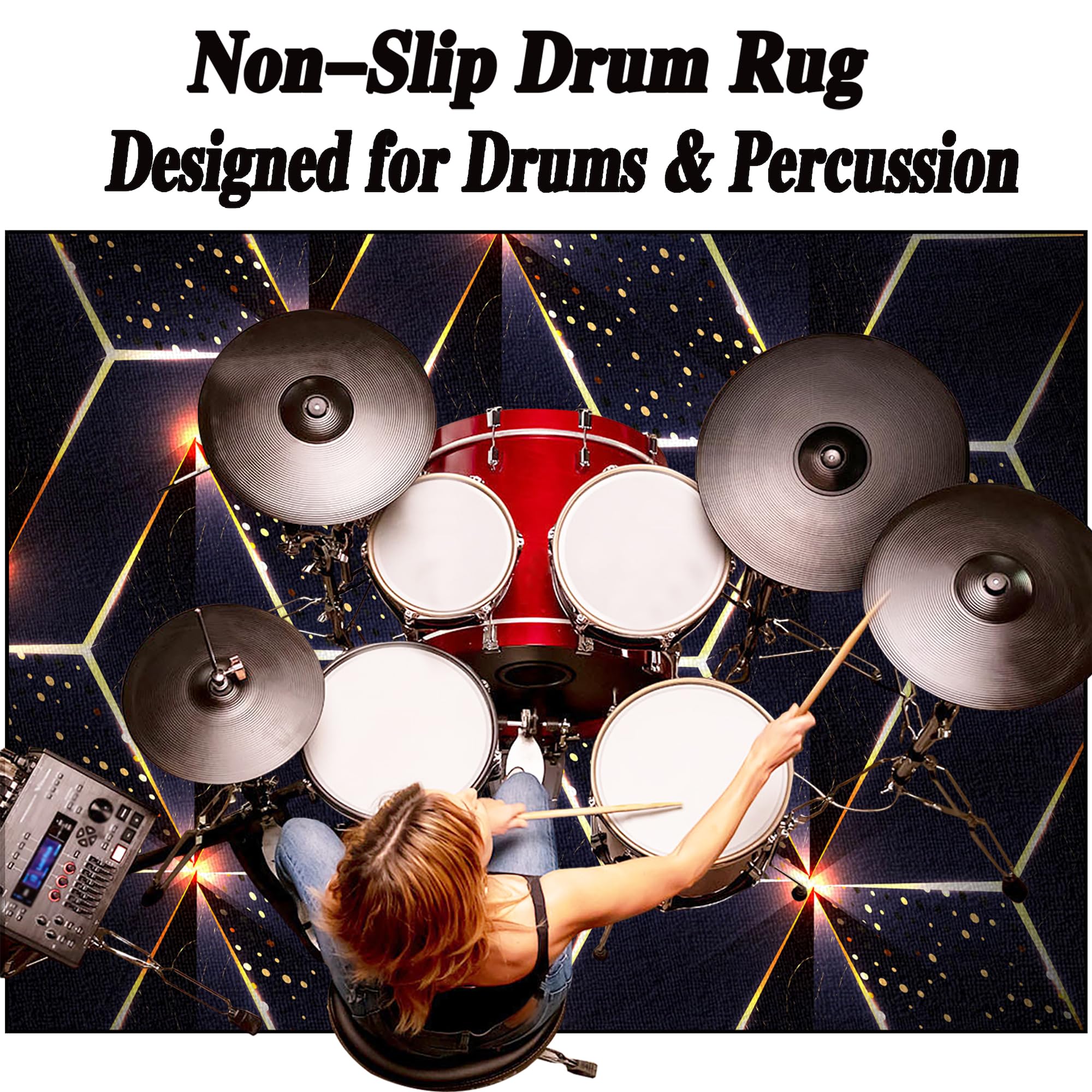 Tappeto per Batteria Acustica Tappeto Drum Antiscivolo Tamburo Tappeto, Tappeto Batteria Elettronica Professionale Assorbimento degli Urti Insonorizzato Antiscivolo Tappeto a Tamburo 200 x 180 cm