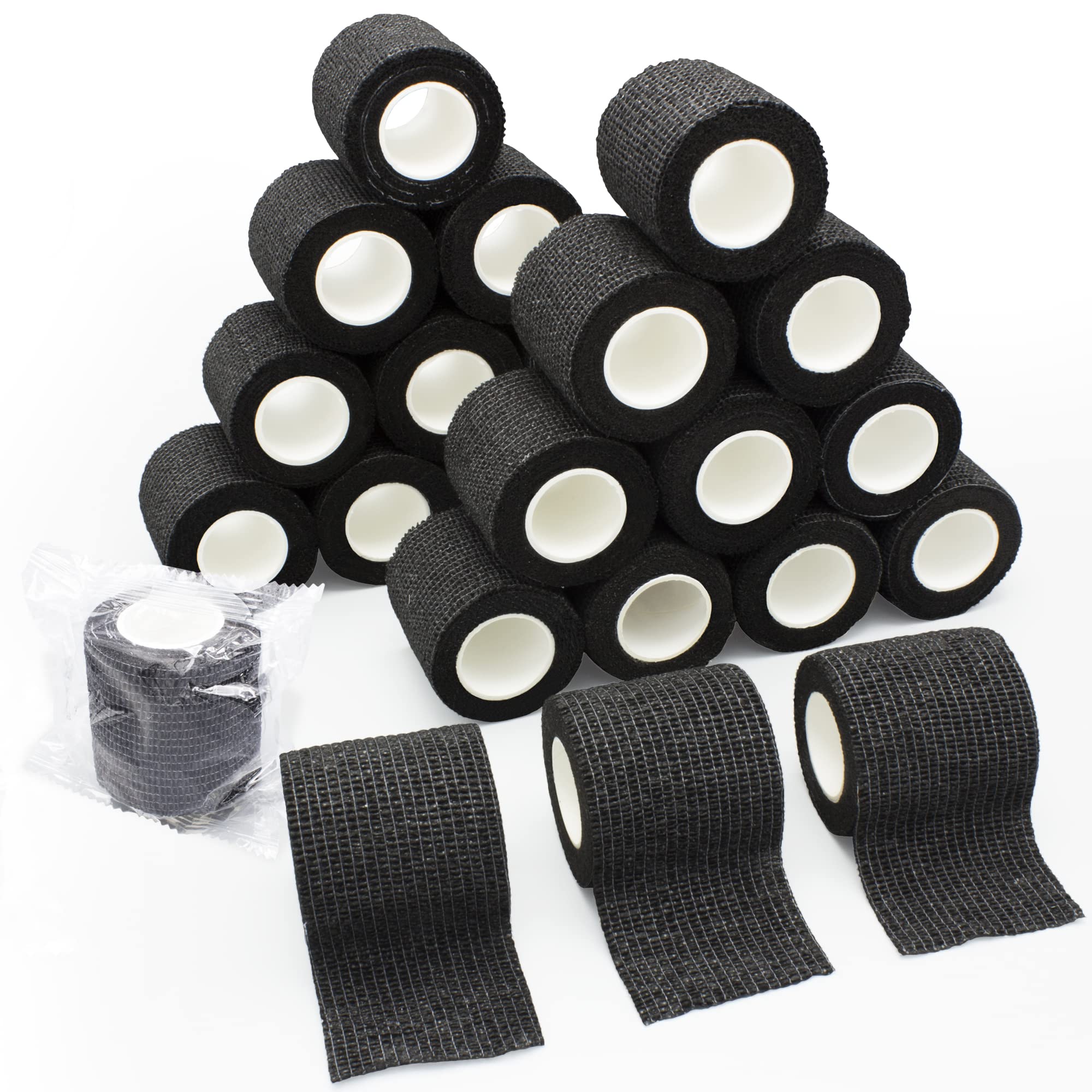 Latex Free Self Adhesive Bandage Wrap 2 inch x 5 Yards - 24 PCS Black Non-Woven Elastic Bandage Wrap - Vet Wrap for Dogs (Black, Pack of 24)