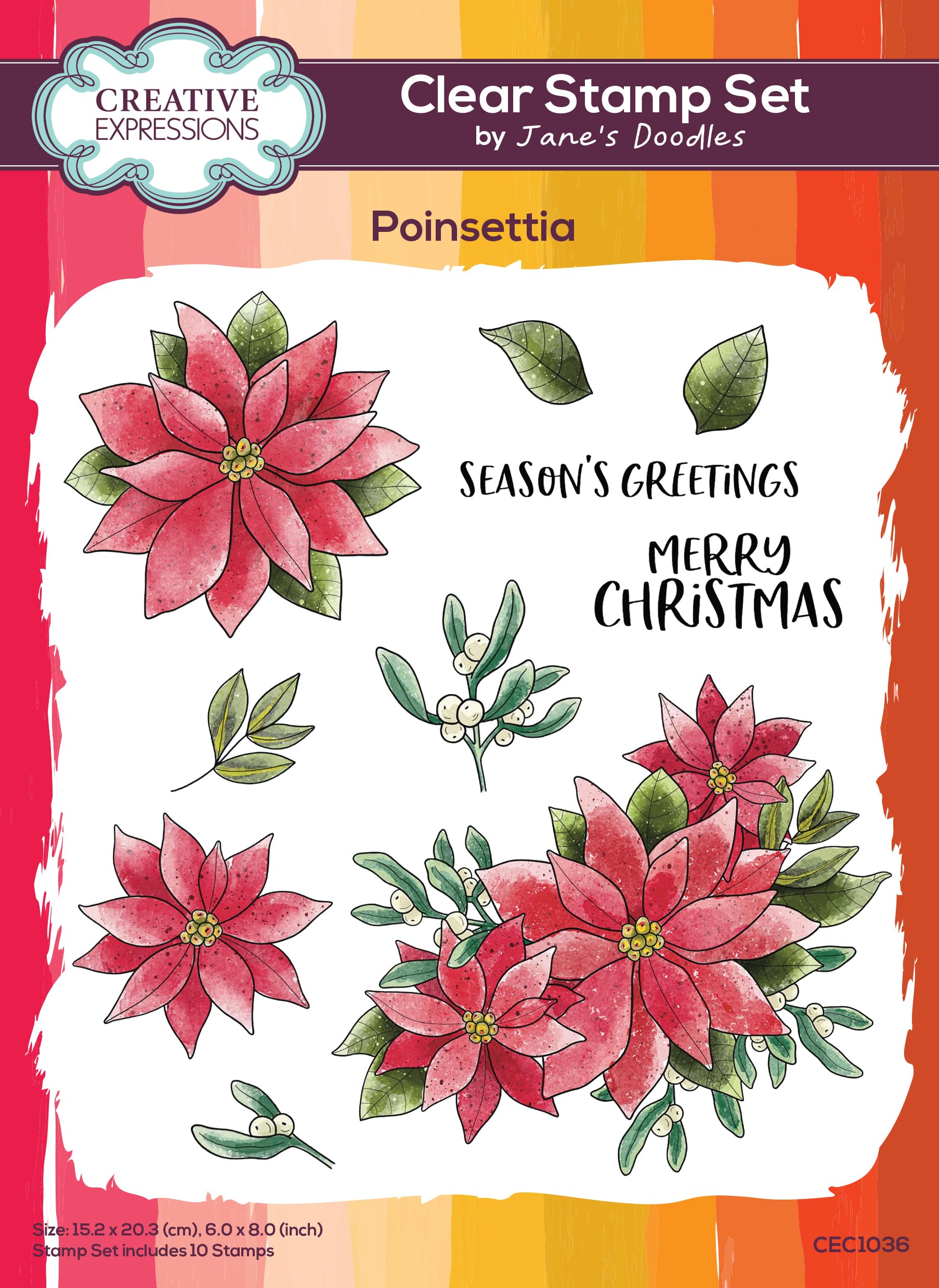 Creative Expressions Jane's Doodles Clear Stamp Set-Poinsettia, 6 in x 8 in - Image 2