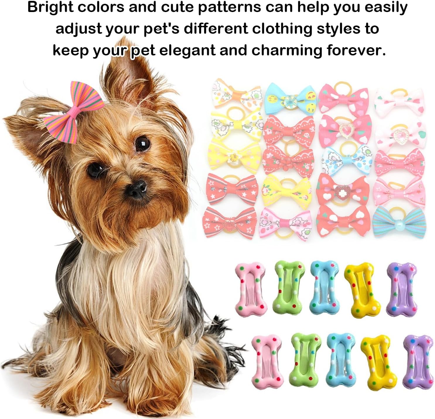 30 Pcs Pet Hair Accessories, Small Dog Hair Bows with Elastic Rubber Bands, Dog Kitten Hair Accessories, Grooming Accessory for Long Hair, 4