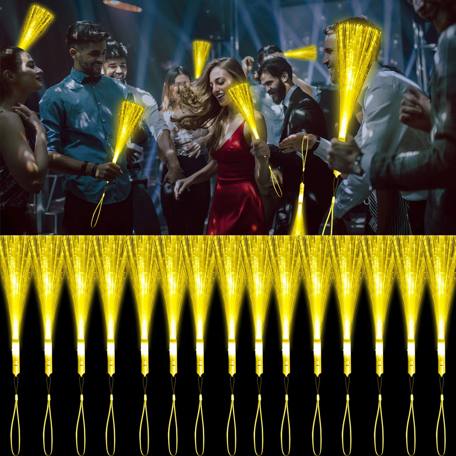 YOFOBU 15 PCS Yellow Fiber Optic Wands Glow Fiber Wands Bulk LED Light Up Wands with 3 Flashing Modes LED Flashing Sticks for Halloween Christmas Thanksgiving Day Bridal Shower Birthday Autumn