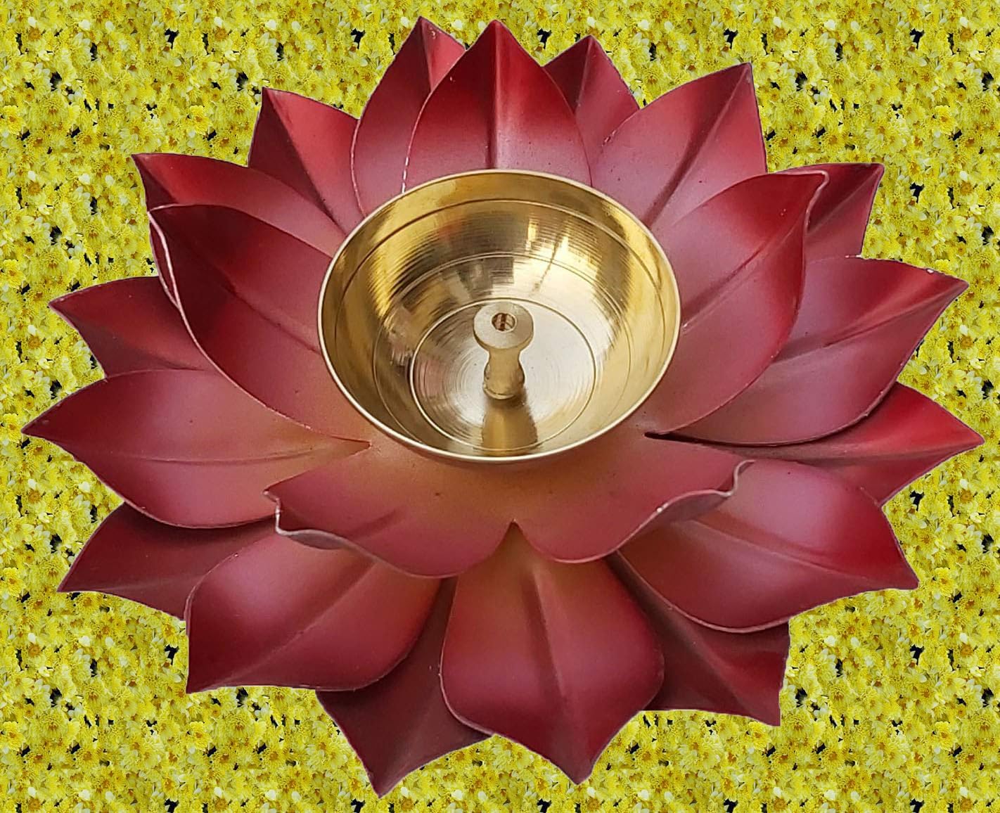 Brass Lotus Kuber Diya for Puja Home Décor Brass Diya Deepak Oil Lamp Small Lotus Kamal Shape for Home Temple Puja Articles Decor Gifts Giting (6-Inch)