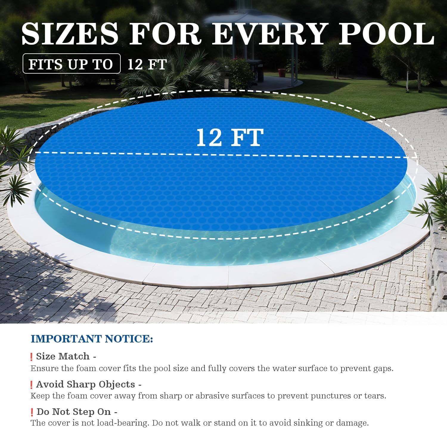 UIRWAY 12ft Round Solar Pool Cover - 12 Mil Heavy Duty Bubble Blanket with Thermal Bubbles, Insulating Pool Heater Cover, UV Resistant Pool Solar Cover for Inground Above Ground Swimming Pools (Blue)