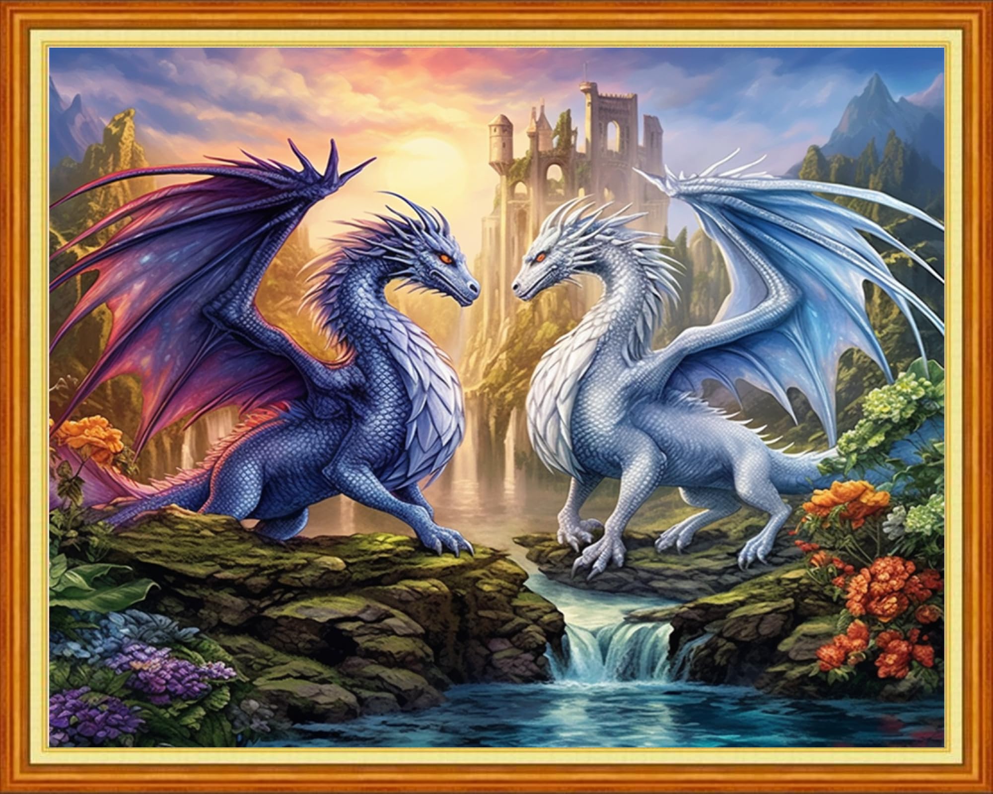 Kit Broderie Point De Croix Dragon - Tissu Pré-imprimé 11CT, 35.6x35.6cm, Pour Débutants