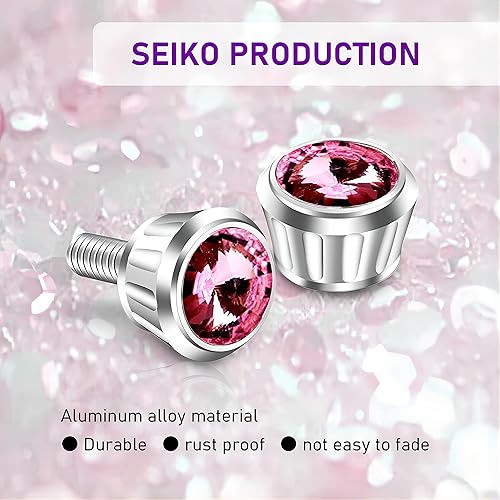 Miniatura 10 de Gseigvee Pack-4 - Juego de tornillos de matrícula brillantes, tapones de rosca antirrobo de diamantes de imitación de cristal, marco de matrícula de