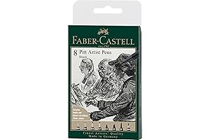 Faber-Castell Pitt Artist Pens, Wallet of 8 in Black, Perfect for Illustrating and Detailing