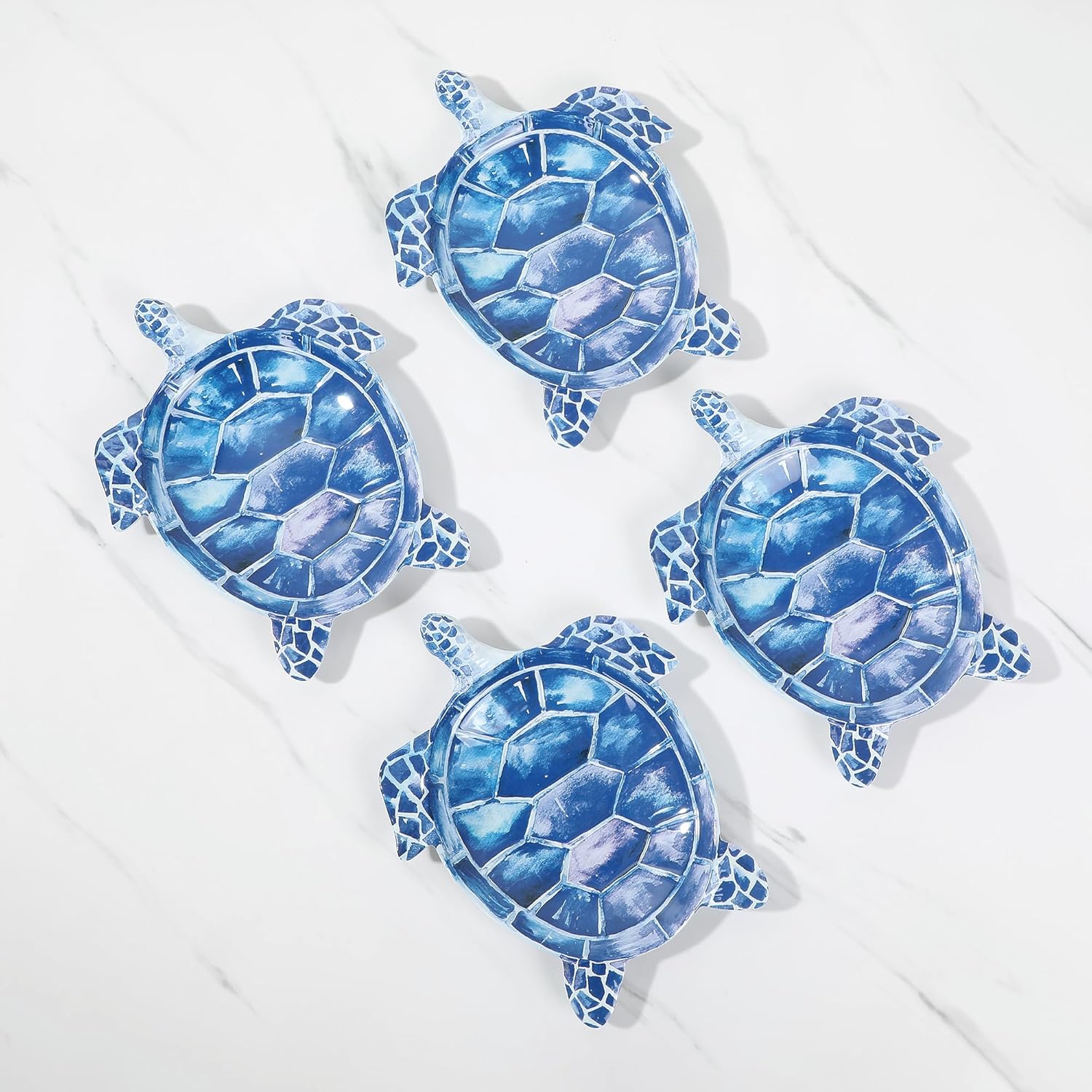 UP UPware Indigo Sea Turtle-Shaped Melamine Dessert Plates - Ocean Theme, BPA-Free, Dishwasher Safe, for Dessert, Snacks, Appetizers, and Fruit, Blue, 7.5 x 6 Inch, Set of 4