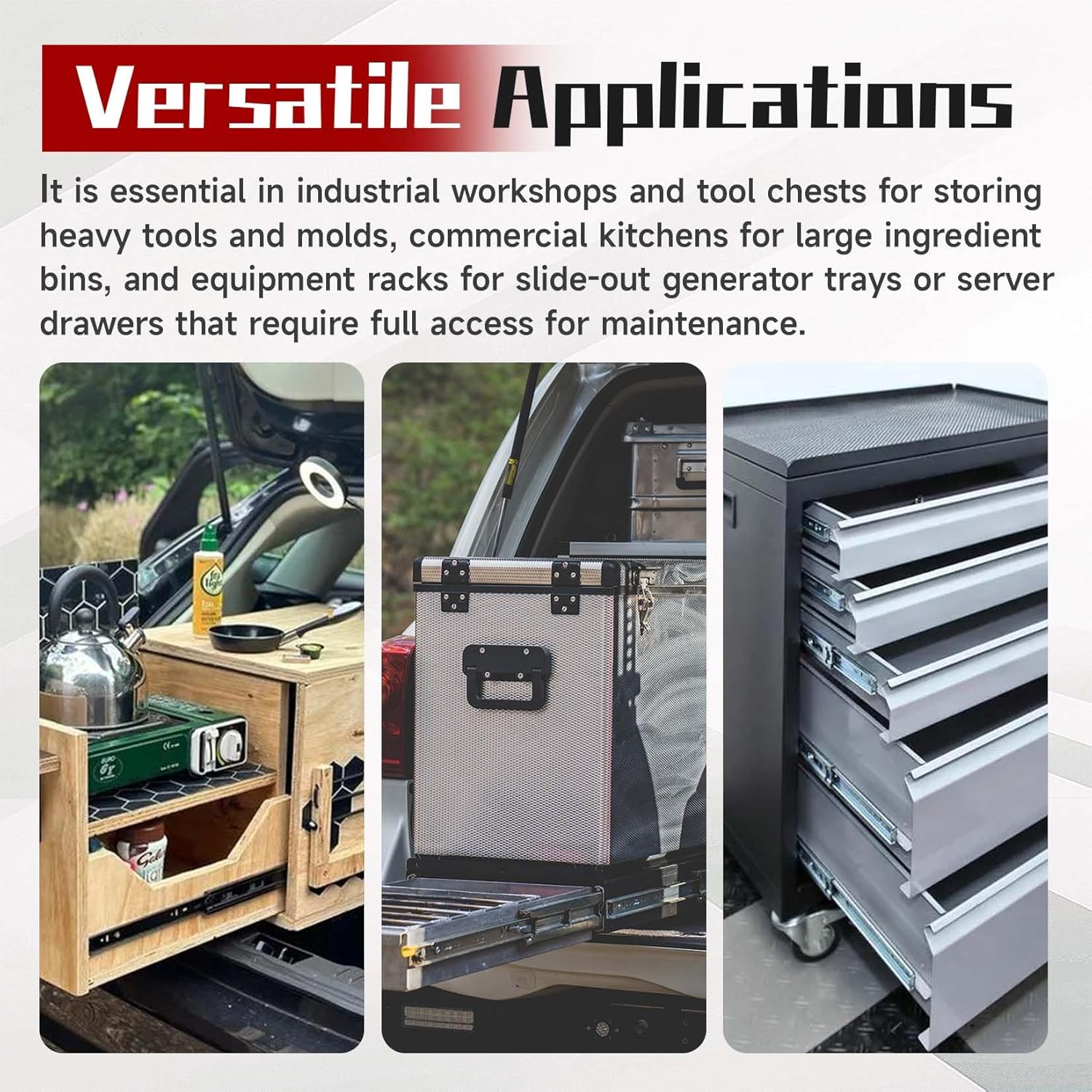 Industrial Heavy-Duty Drawer Slides 48 Inch (500lb Capacity) - Locking Full Extension Ball Bearing Rails for Tool Chests, Workbenches, Truck and RV Cabinets