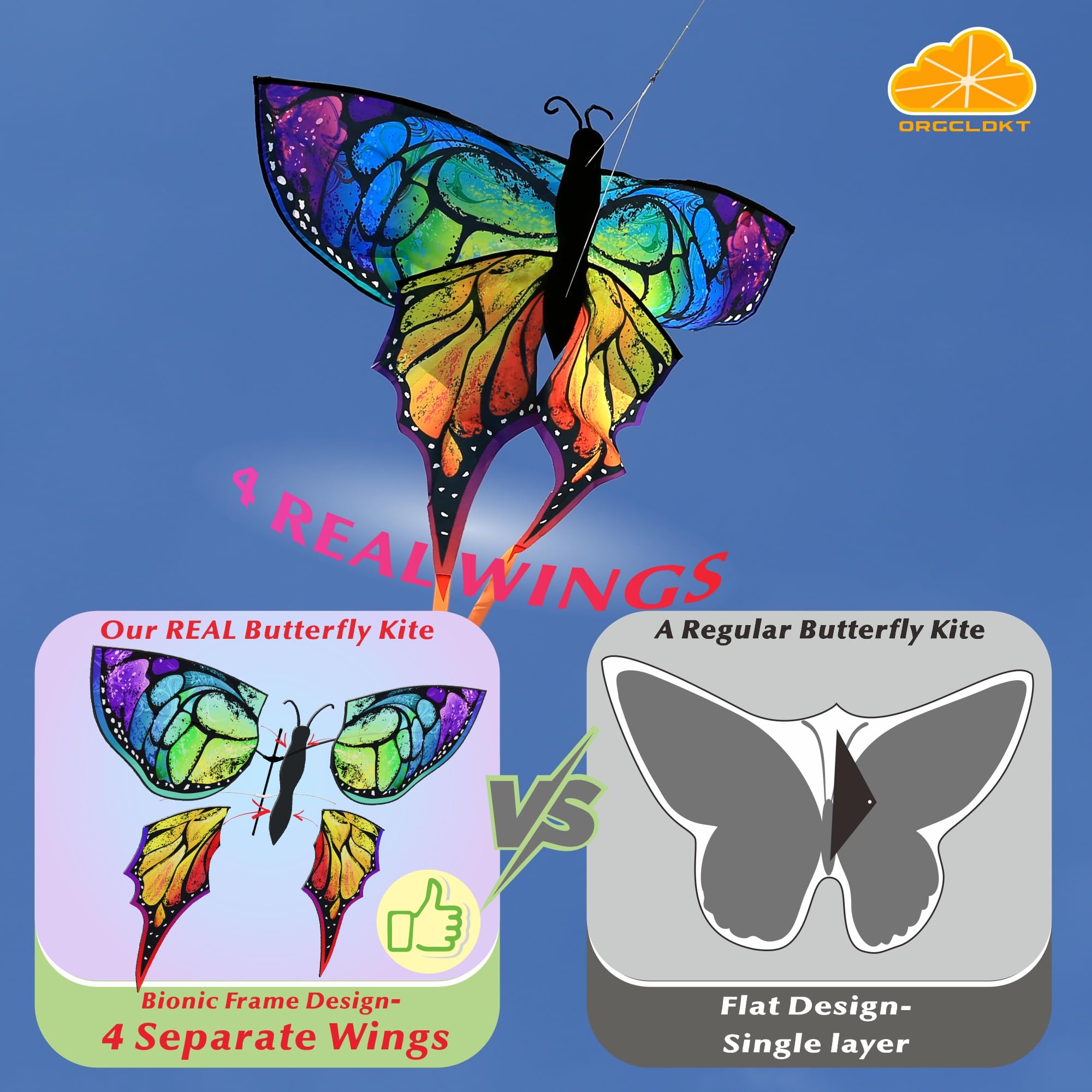 ORGCLDKT-Quadwing Bionic Flying Insect Kite-Butterfly/Dragonfly Kite, Super Easy to Fly with, Ideal for Kids, Adults, Girls, Boys. Kites for The Beach, Grassland, Hiking