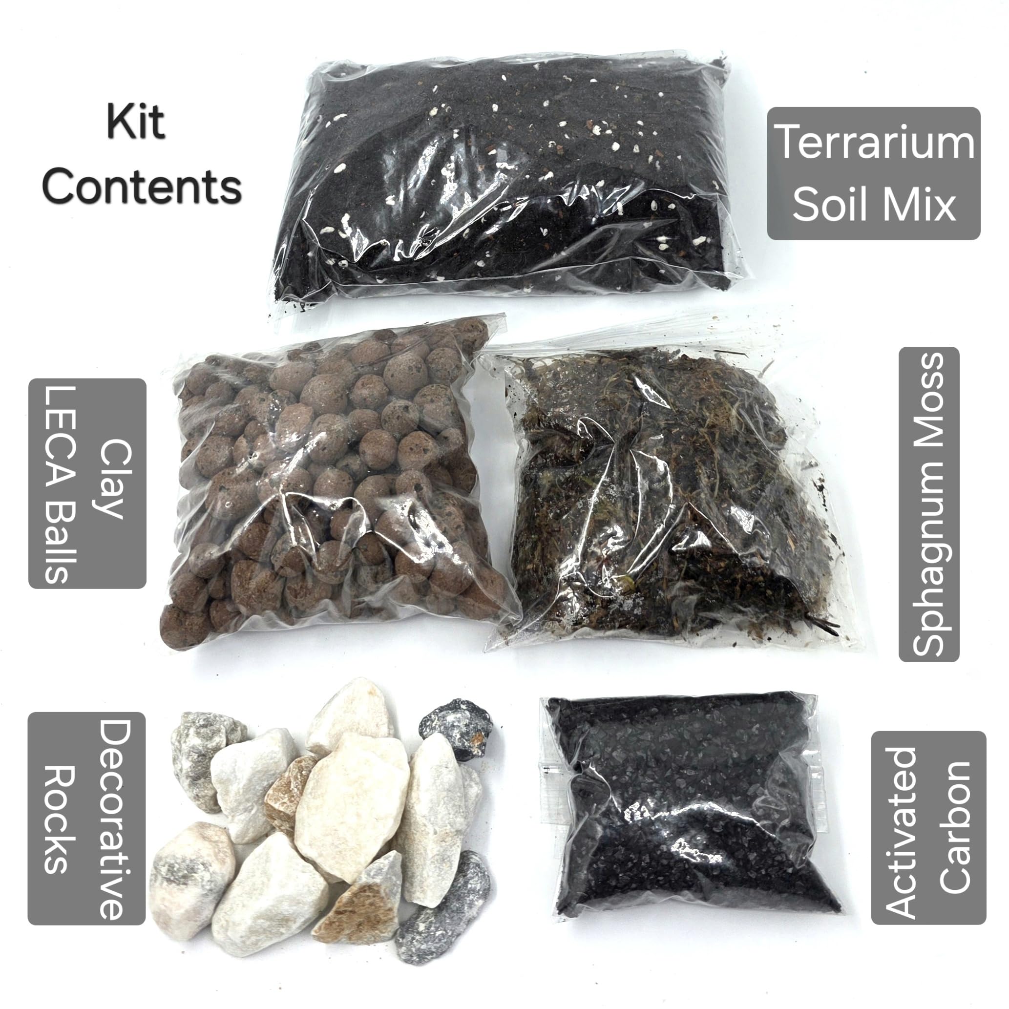 Kit de terrario cerrado con tarro de vidrio de 1,8 L, juego completo de terrario con tapa de corcho, musgo, LECA, tierra y piedras decorativas