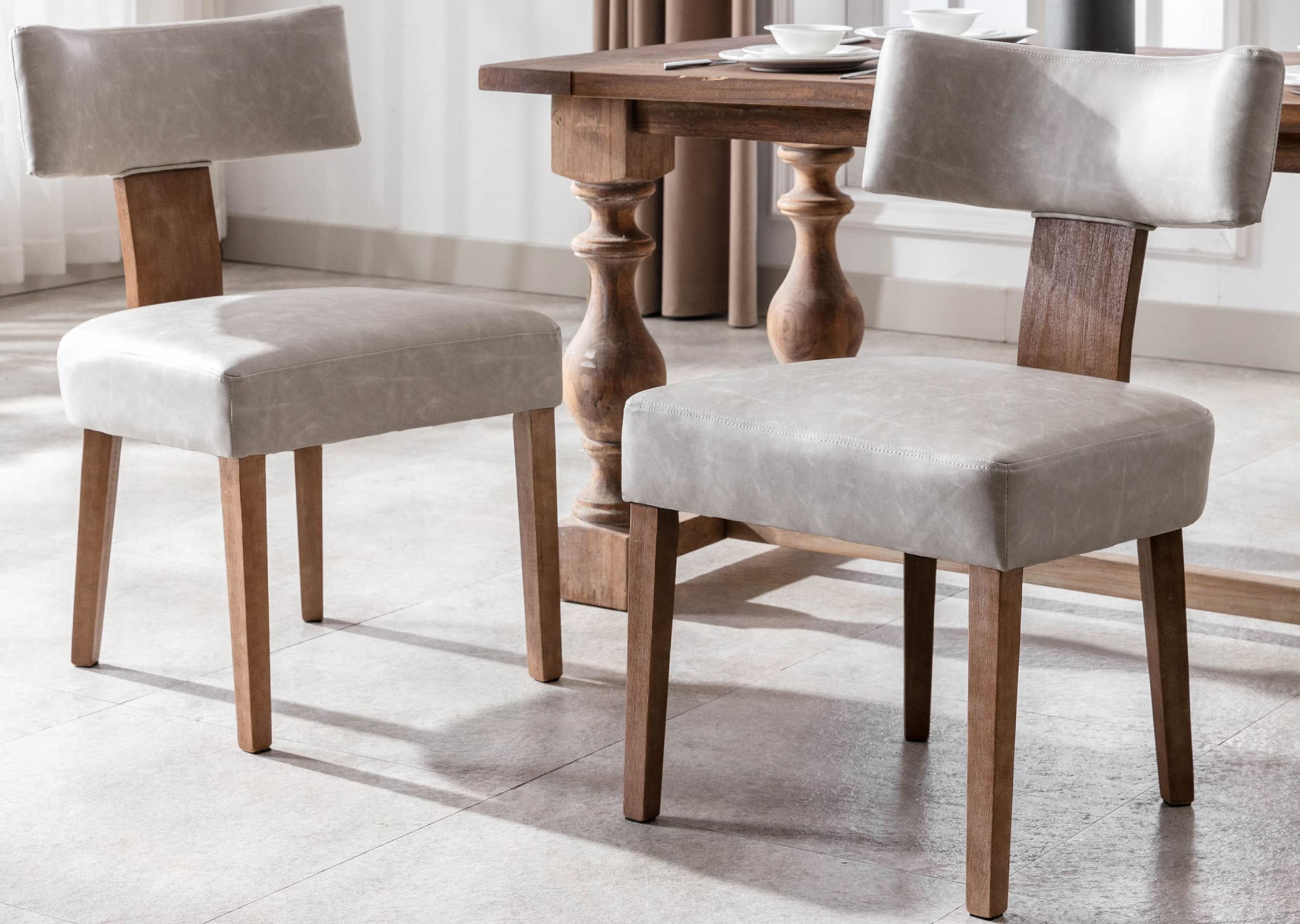 VESCASA Upholstered Dining Chairs with Wood Legs, PU Mid-Century Modern Faux Leather Padded Dining Chairs with Curved Open Back for Dining Room,