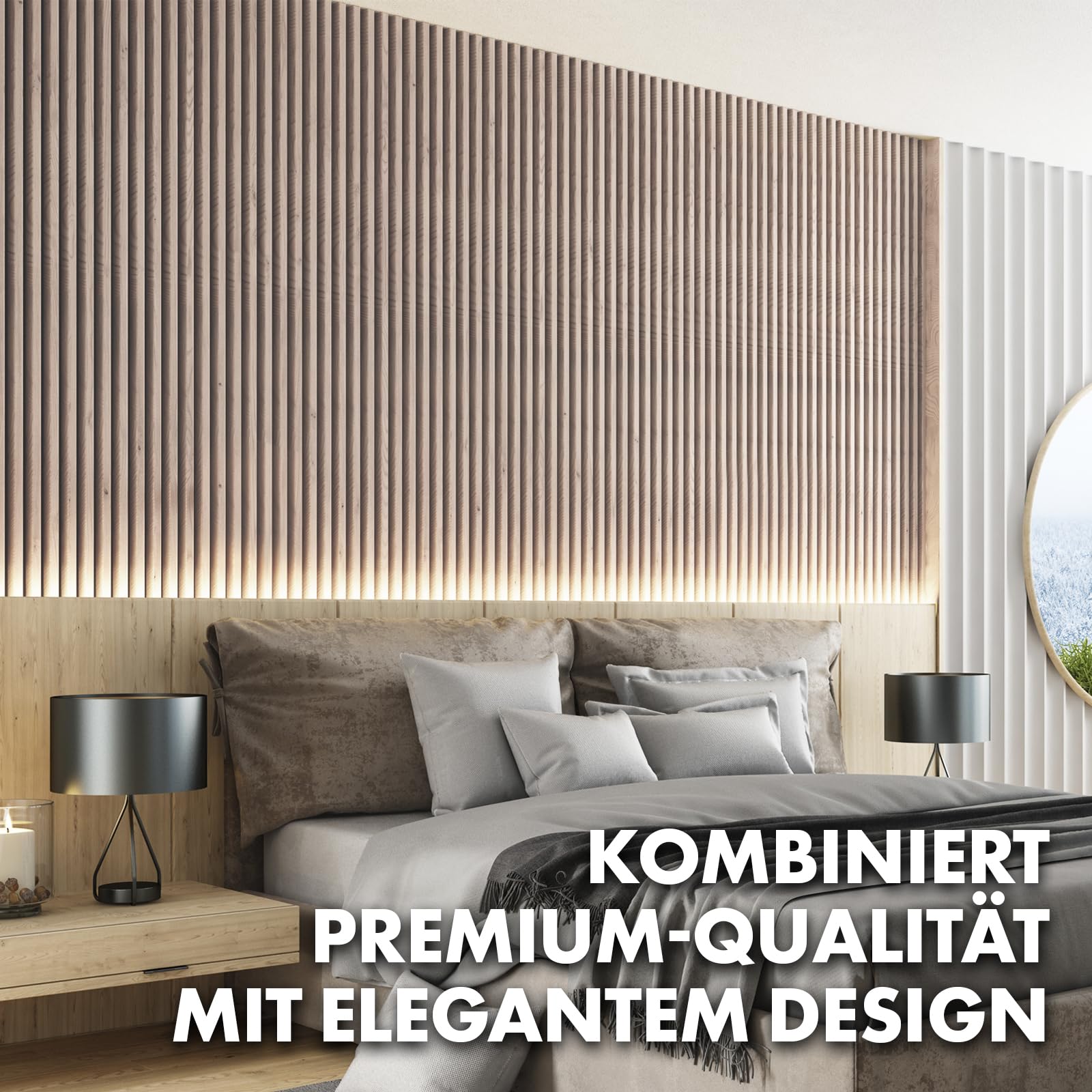 Floordirekt 3D Akustikpaneele 118 x 60 cm, Wandpaneele mit Echtholzfurnier für eine angenehme Raumakustik, Lamellenwand Holz und Filz, Wandverkleidung als Schallschutz, Schalldämmung (White Oak)