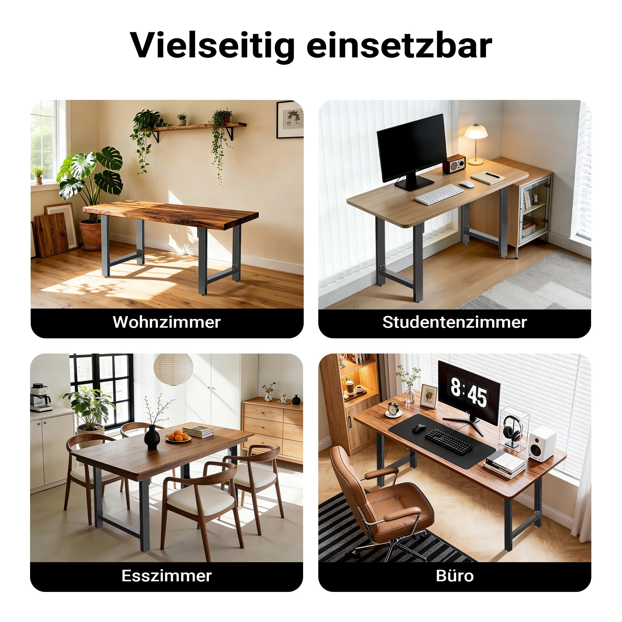 Wiltec Tischbeine aus lackiertem Stahl 2er Set 60x72cm Vierkantrohre pulverbeschichtet Tischkufen Tischgestell Tischuntergestell