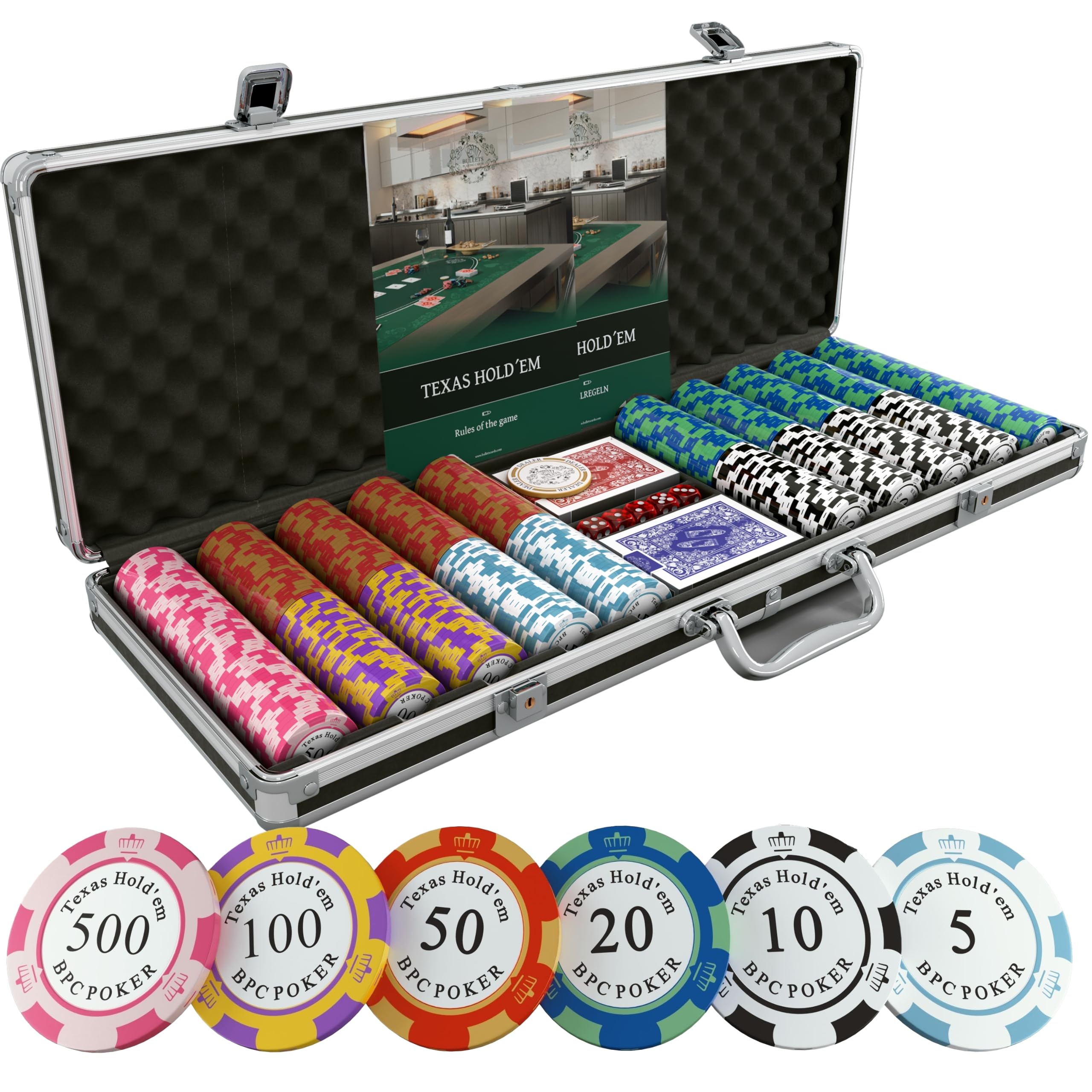 Amazon | 弾丸ポーカーセット、プラスチックカード2枚、サイコロ