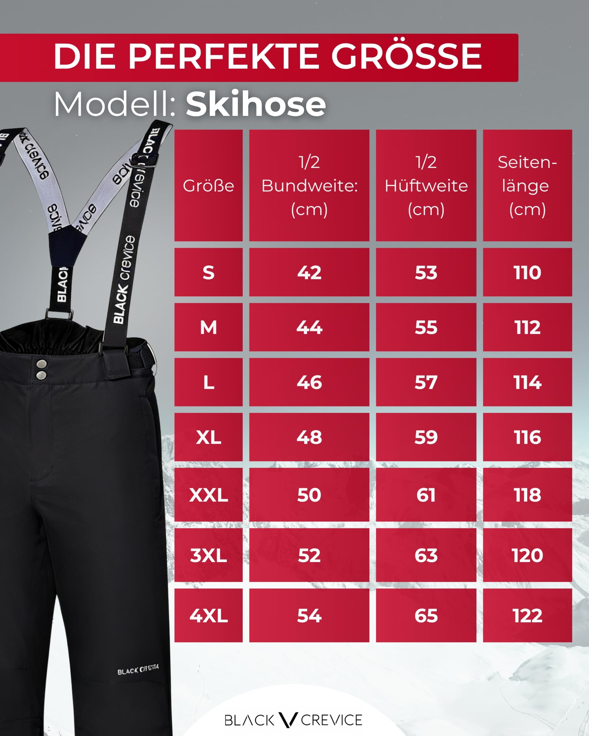 Black Crevice Herren Skihose I Männer-Skihose Größen I Skihose mit Hosenträgern I atmungsaktive Herren-Snowboardhose I Wind- & wasserdichte Herren-Schneehose