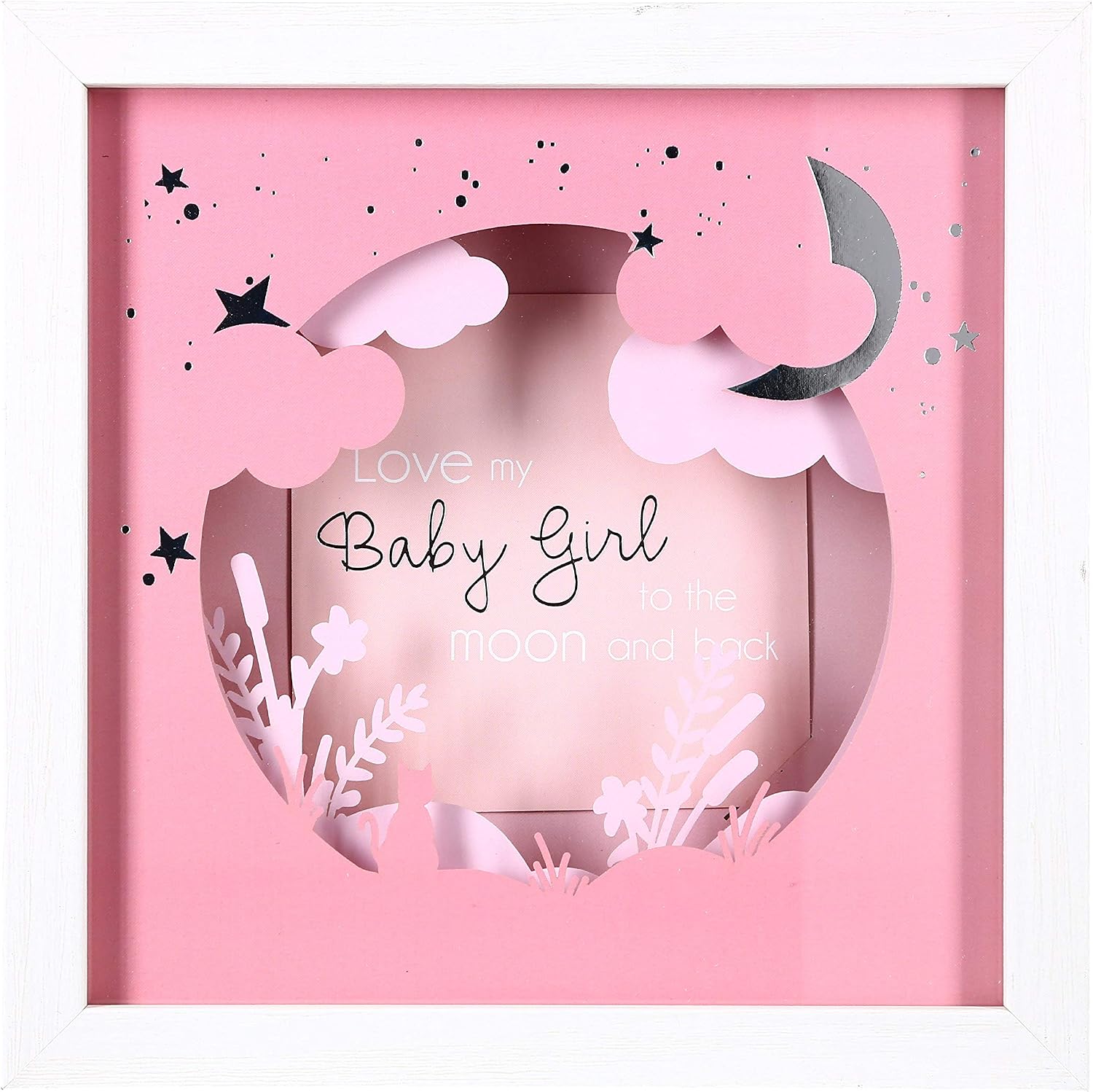 Pavilion Gift Company - Love My Baby Girl to The Moon and Back - 7.75 Inch Shadow Box with 4x4 Inch Replaceable Picture Frame