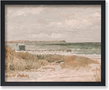 Poster Master Vintage Beach House Painting Poster - Retro Landscape Print - Pastel Muted Art - Gift for Men & Women - Coastal Decor for Bedroom, Lake, Ocean or Beach House - 8x10 UNFRAMED Wall Art
