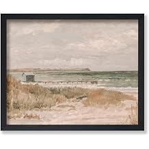 Poster Master Vintage Beach House Painting Poster - Retro Landscape Print - Pastel Muted Art - Gift for Men & Women - Coastal Decor for Bedroom, Lake, Ocean or Beach House - 11x14 UNFRAMED Wall Art