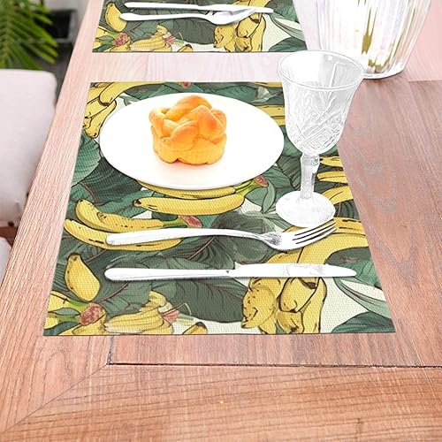 Miniatura 3 de 6 PCS PVC Placemats Set Place Mats Bananas and Leaves Seamless Non-Slip Weave Place Mats 12" x 18" Farmhouse Table Mat Set for Family Dinners