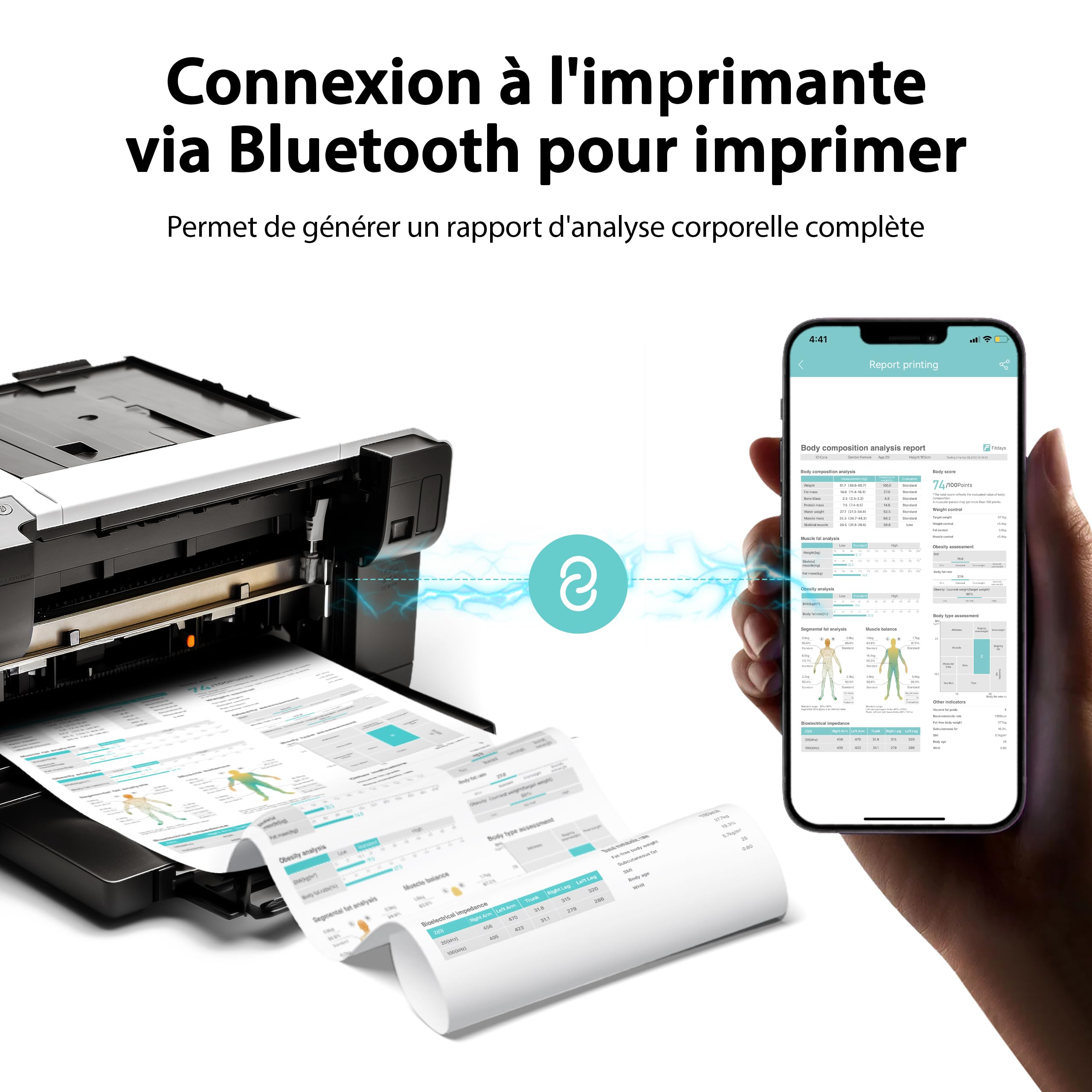 MELTA. Balance Pèse Personne Connecté Intelligent, Balance Impédancemètre 8 Électrodes, Analyse Corporelle Complète, Écran Couleur, 58 Mesures, Bluetooth 5.0, Application Fitdays+, 180kg/400lb