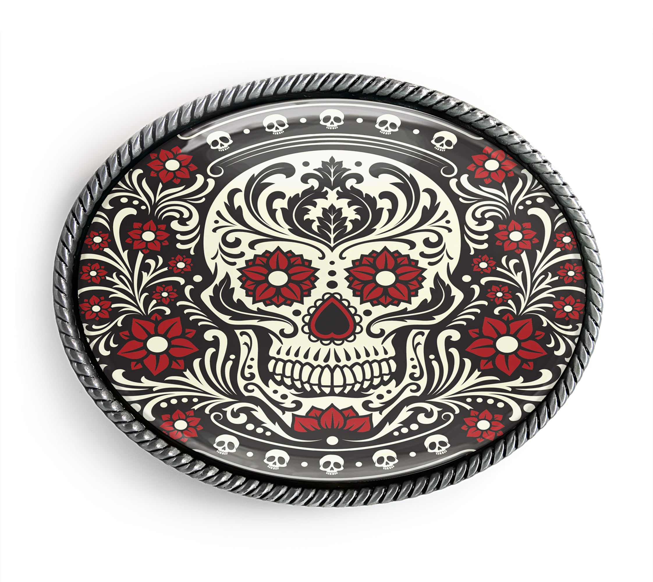 Ornate Dia De Muertos Belt Buckle - Mexican Day of the Dead Skull Handmade Artisan Buckle