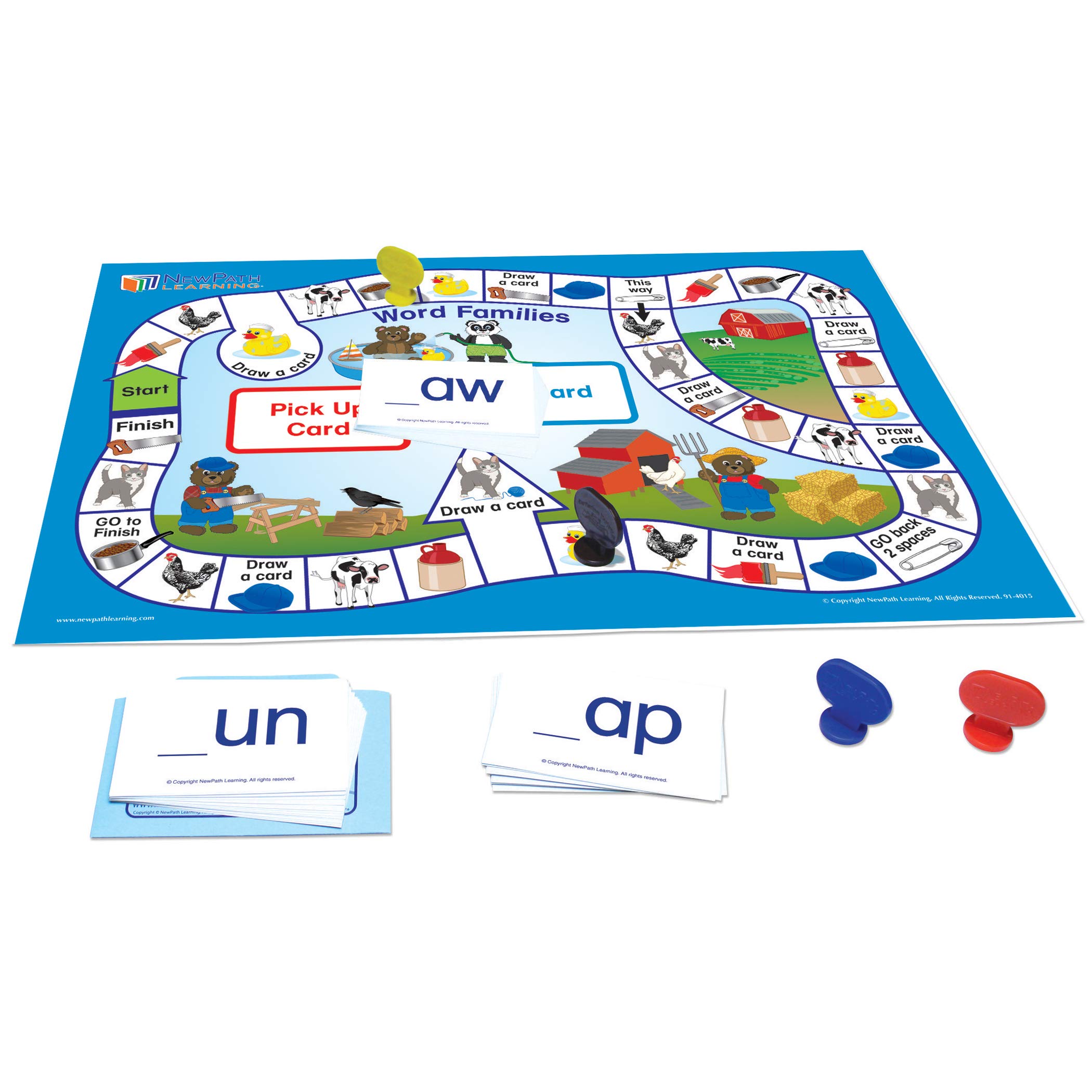 Word Families Learning Center (Grades K - 1) - Gameboard, Illustrated Game Cards, Flash Cards and Activity Guide for 4 Students in Durable Pouch