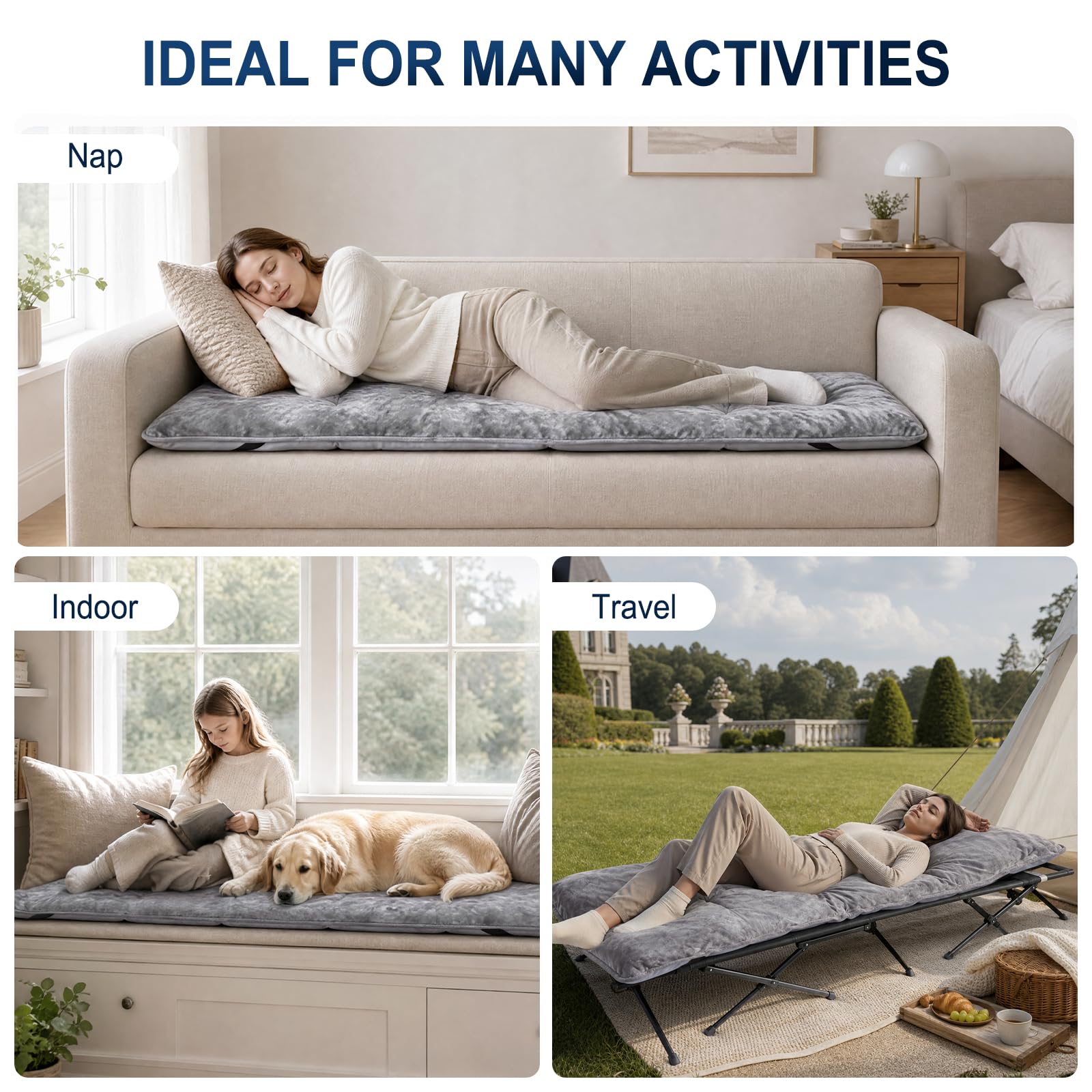 Surmatelas matelassé pour lit de bébé, 190,5 x 71,1 cm, en coton antidérapant pour lit de camp/camping-car superposé/lits jumeaux étroits, gris