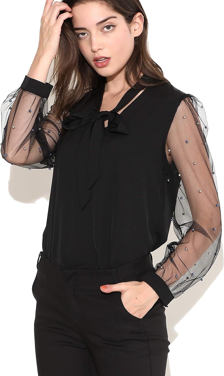 Kalftine Cute Tops for Women Long Sleeve Blouses Shirt Short Sleeve Pearl Beading Tunic Tops Spring Summer 2021