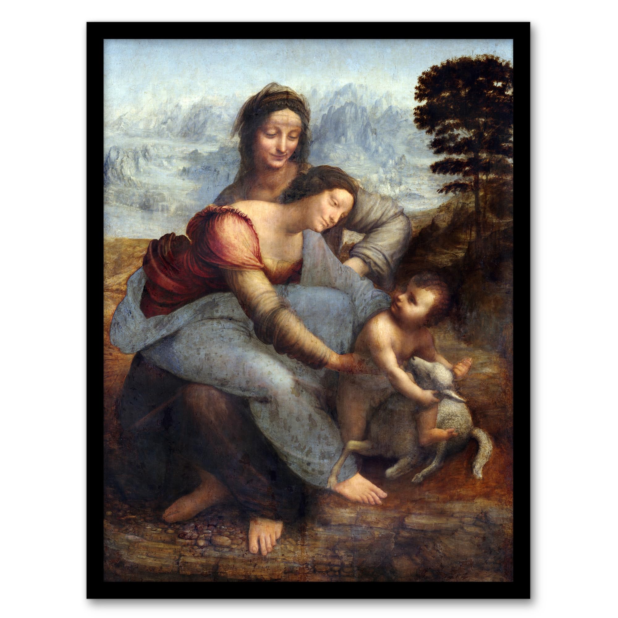 Artery8 Brown Leonardo Da Vinci Virgin And Child With Saint Anne Framed Wall Art Print Home Décor A3