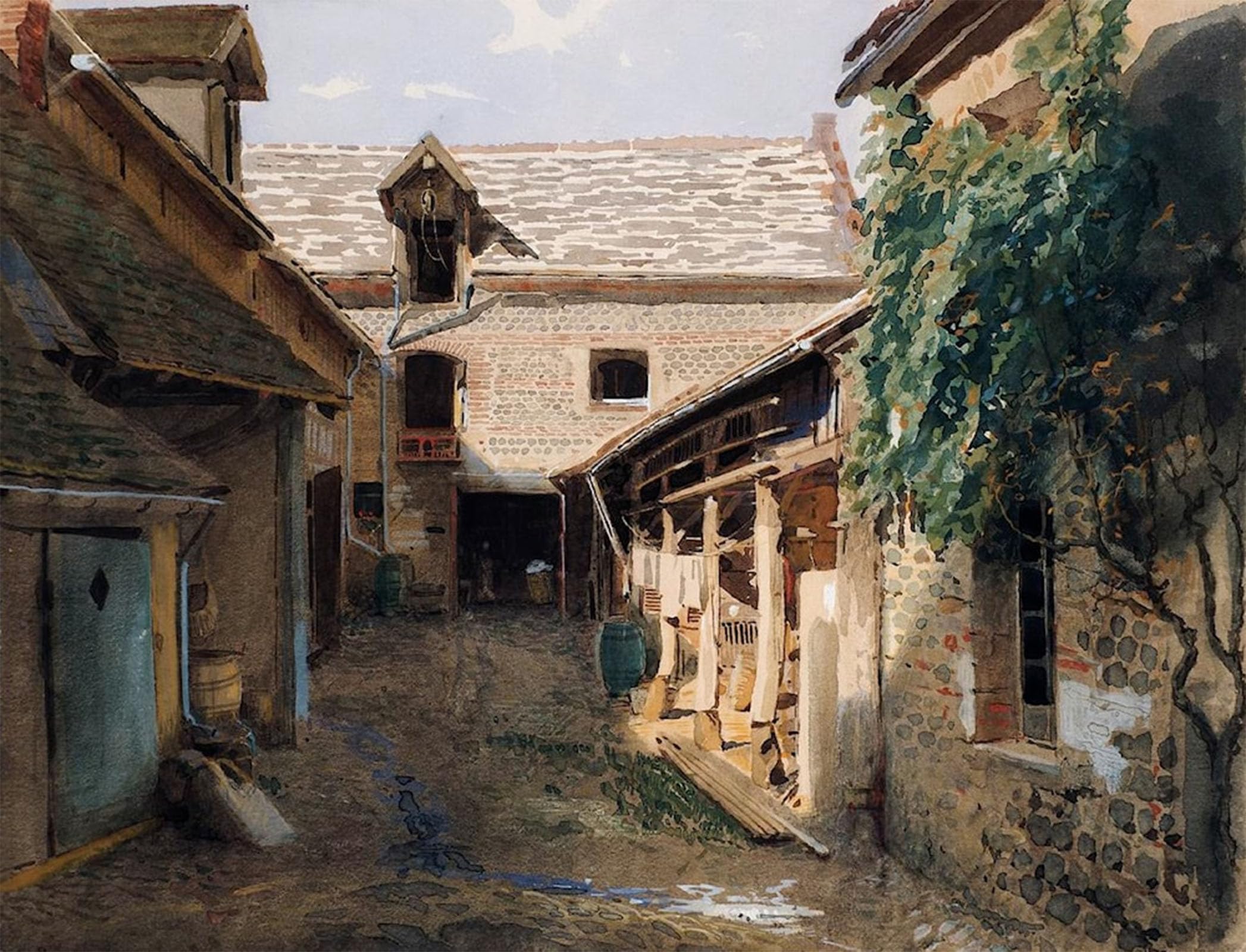 ARTXLXXBN Famous Print Painting Colorful Art Print Village Courtyard in France by Ivan Nikolaevich Kramskoy Canvas Art Decorations for Home Decor 60x90cm