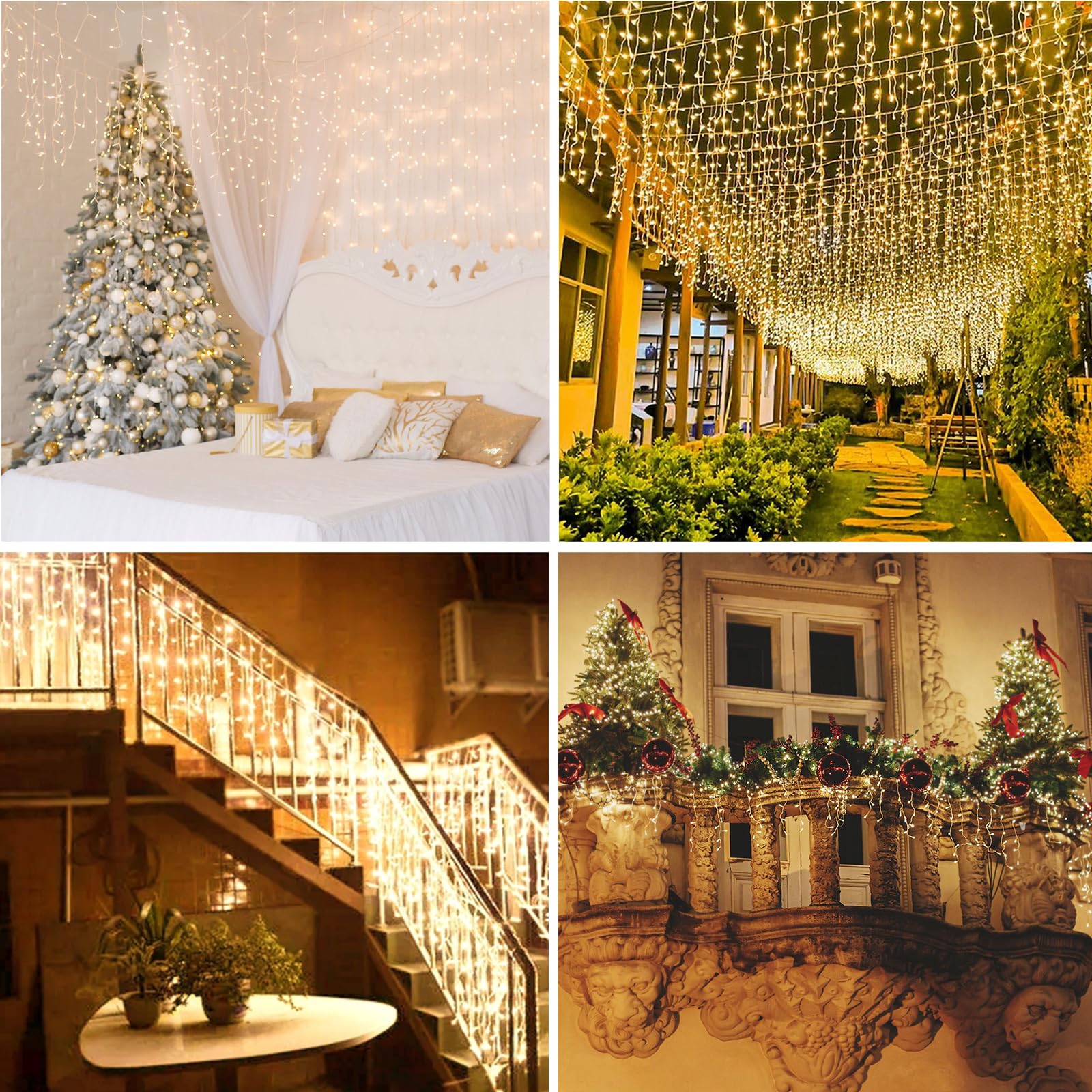 Luci Natale da Esterno Cascata 400LED 10M con Telecomando Tenda Luminosa Esterno Prolungabile /8 Modalità/Timer, per Decorare Giardino, Balcone, Finestra Tetto Bianco Caldo