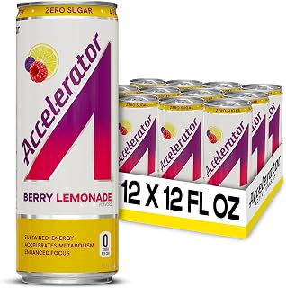 Accelerator Energy Drink Sugar Free, Berry Lemonade 12oz can(12 pack),Zero Sugar Energy Drinks with Sustained Energy from 100% Natural Caffeine (200mg) & Green Tea extract