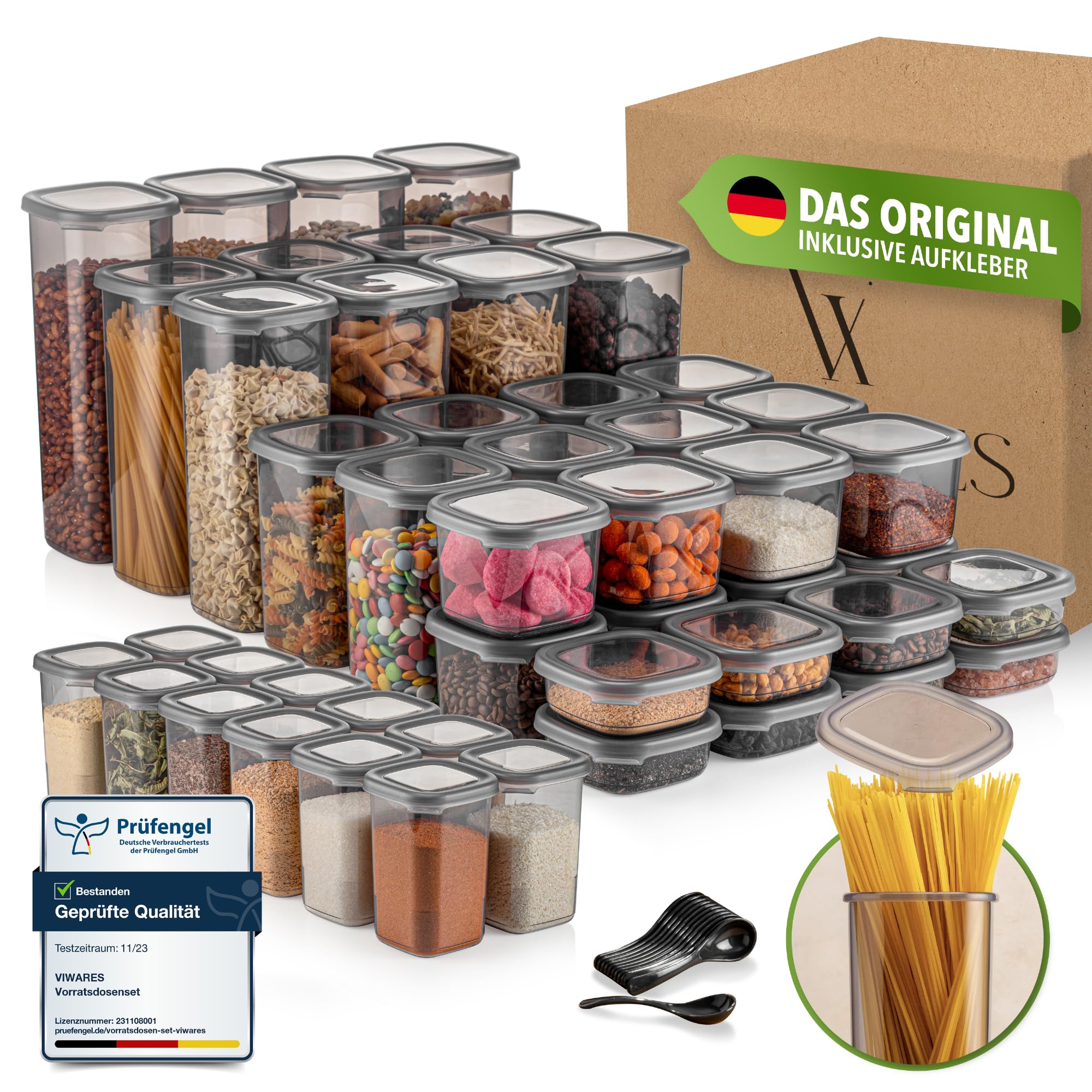 Viwares Contenitori con coperchio, ermetici, set da 48 contenitori senza BPA, per la conservazione della farina di cereali, cucina, pratico organizer da cucina, contenitori per alimenti