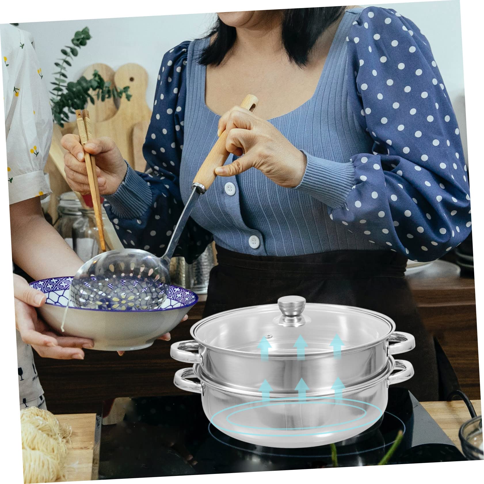 Cabilock Vaporera de Alimentos Olla de Vapor de Acero Inoxidable Doble Asa Utensilios de Cocina para Cocina y Restaurante Vaporera Práctica para Cocinar Alimentos