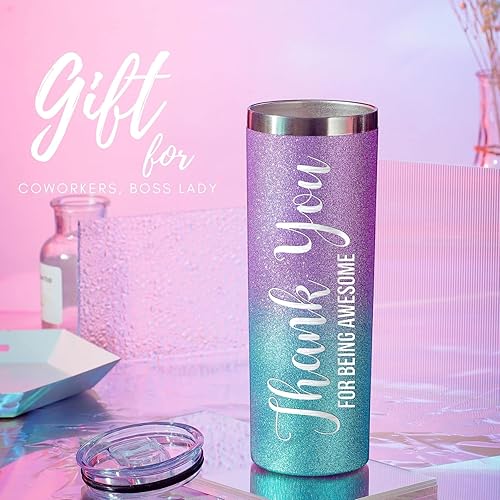 Miniatura 3 de Onebttl Regalos de agradecimiento, regalo para compañeros de trabajo, mentor, jefe, mejor amiga, vaso delgado de 20 onzas para mujer, azul brillante