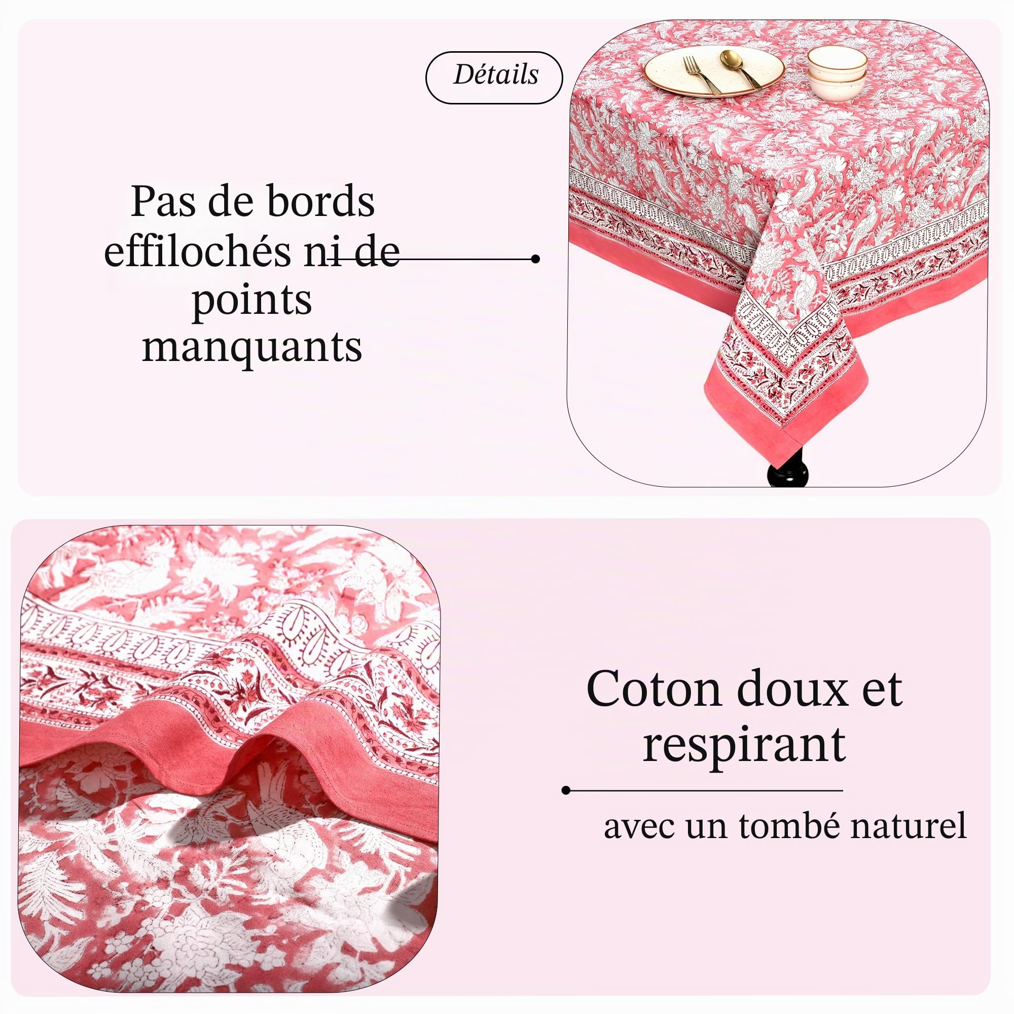 CPC COTTON PRINT CLUB Nappe Indienne 6 Places 152,4 x 228,6 cm 100% Pur Coton, Rouge Rubis Indien, imprimé à la Main