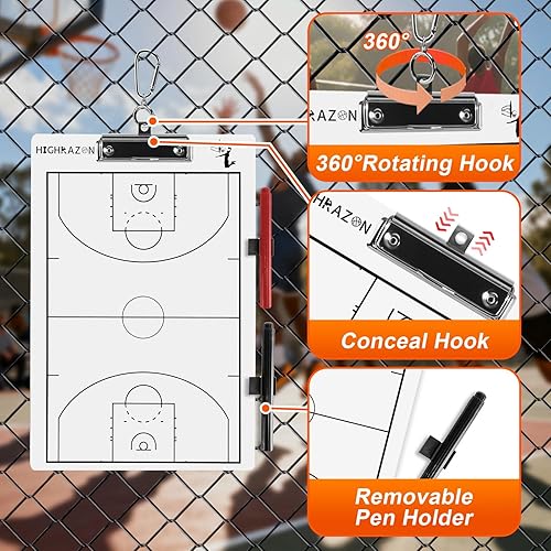 Miniatura 5 de Portapapeles de entrenadores de baloncesto, portapapeles blancos de doble cara de borrado en seco, pizarra blanca de baloncesto para entrenadores