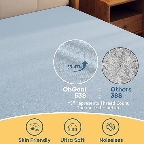 Miniatura 50 de OhGeni Protector de colchón 100% impermeable, sábana bajera con bolsillos profundos, material suave transpirable sin ruido de alta calidad, funda de
