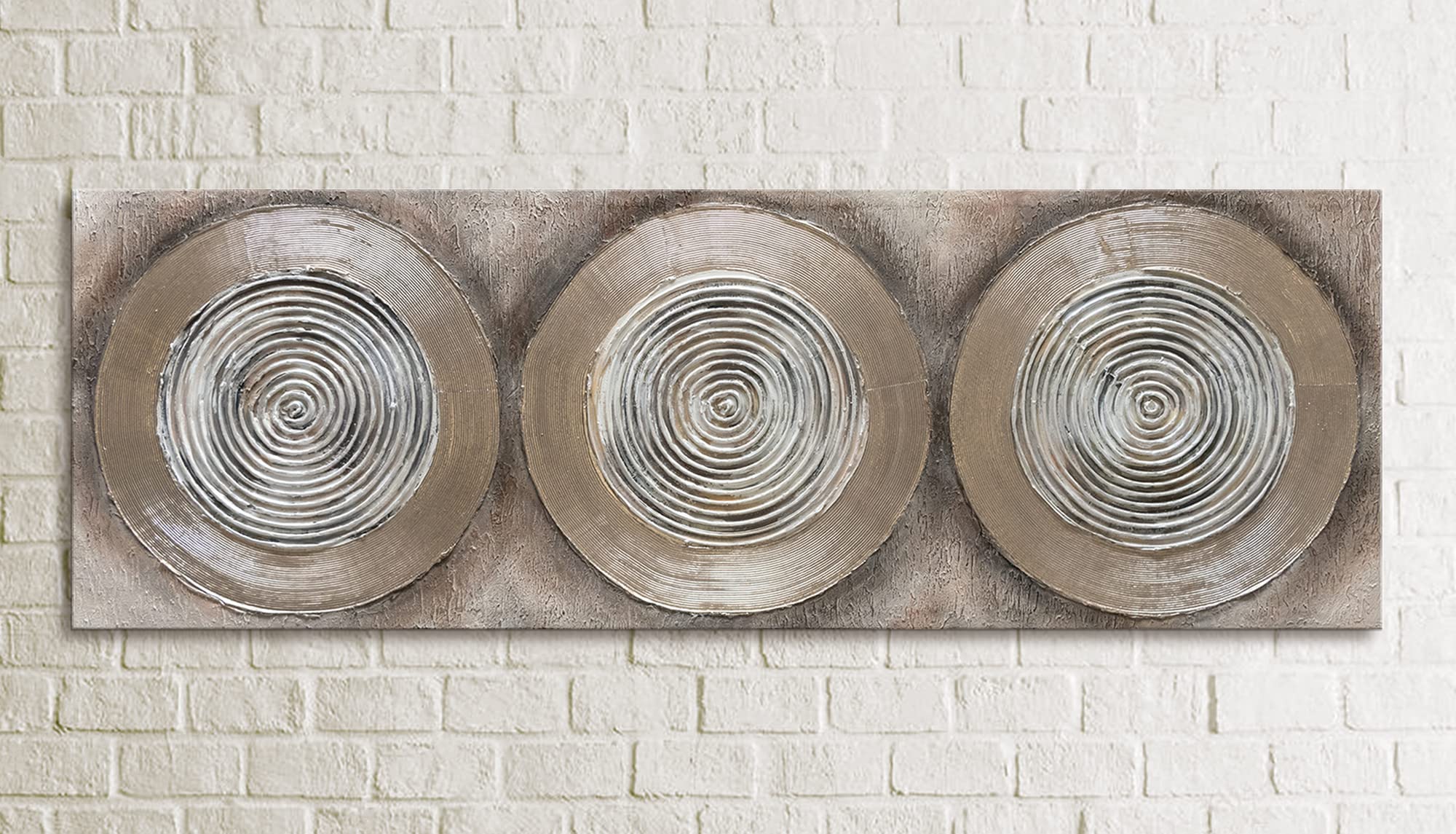 YS-Art Abstrakt Acryl Gemälde auf Leinwand Balance II handgemalt Wandbilder Wohnzimmer modern Wohndekor Design Bild braun grau horizontal echte Kunst 150x50 cm