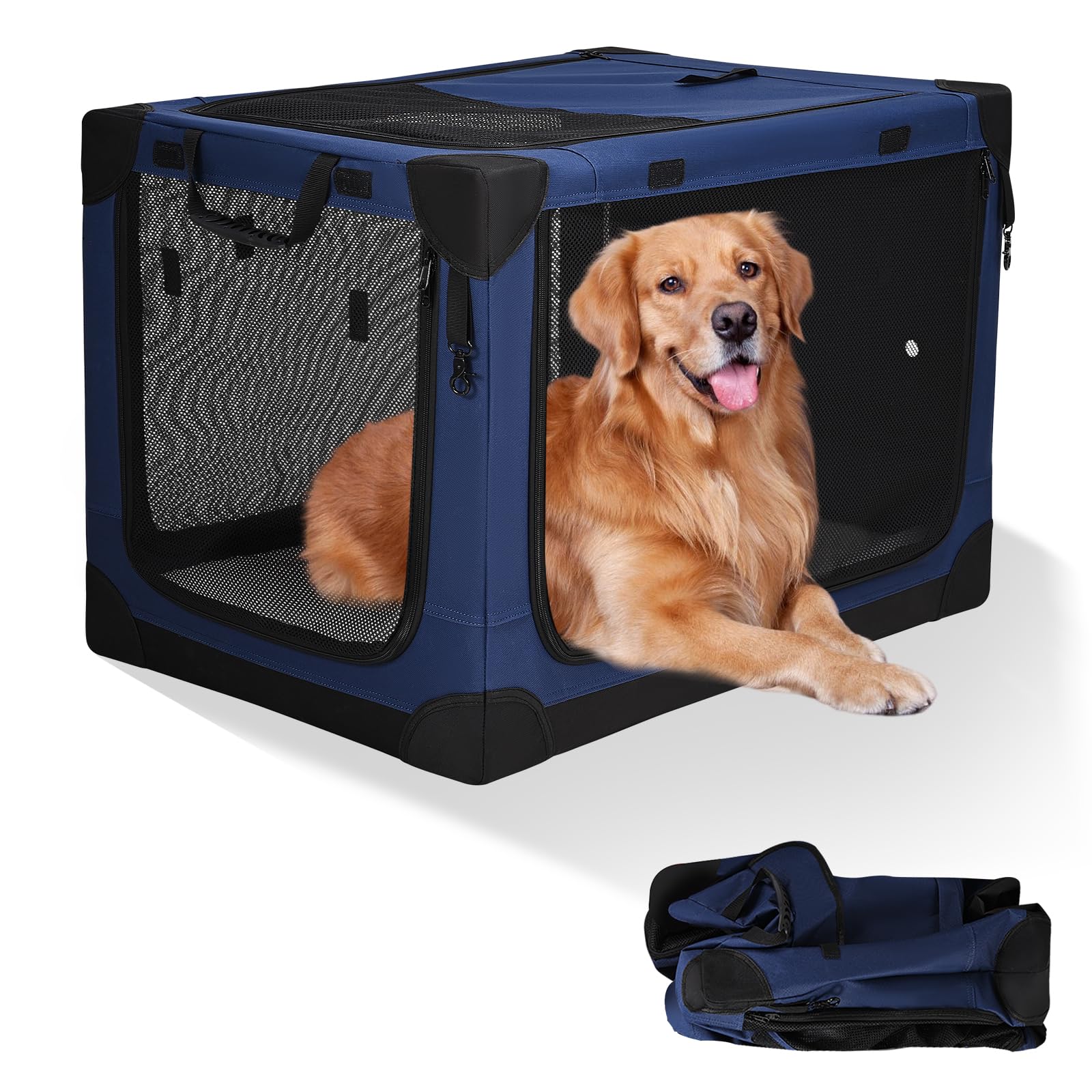 Kidken Jaula para Perros Jaula de Viaje para Perros Transportín para Perros medianos y Grandes con colchón de Felpa extraíble Transportín Plegable para Perros L/76x54x54cm