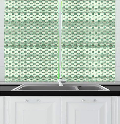 Ambesonne Paparazzi Kitchen Curtains, Retro Camera in Greenery Childish 80s Pop Art Style Repetitive Pattern, Window Drapes 2 Panel Set for Kitchen