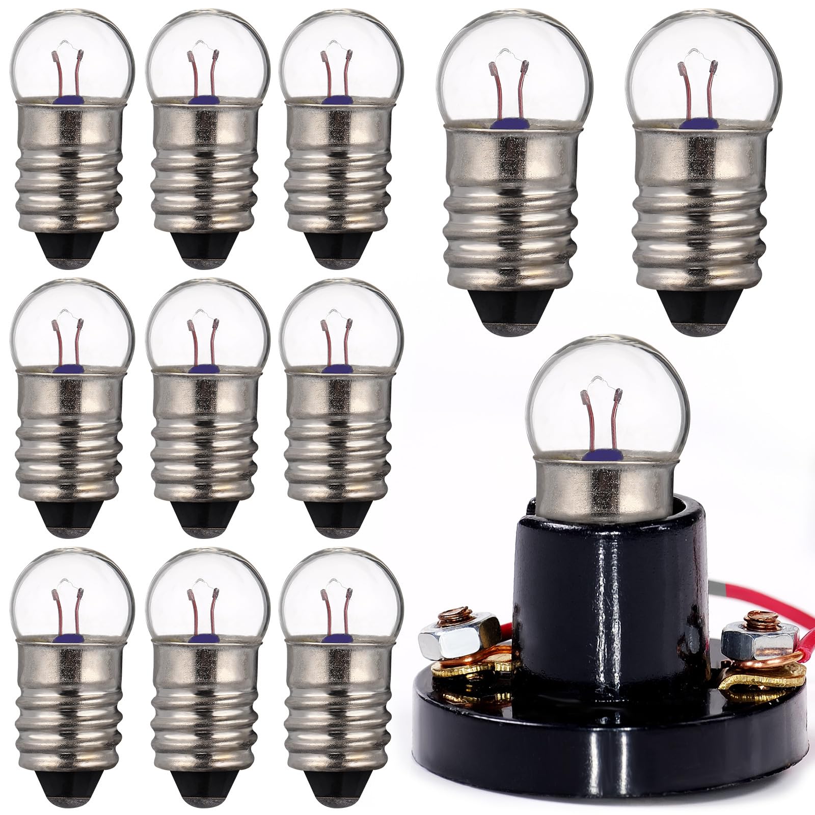 Gadpiparty 10 Pcs E10 Small Light Bulbs 2.5V 0.3A Mini Electric Bulb Set for Student Physics Experiments and DIY Science Lighting Accessories