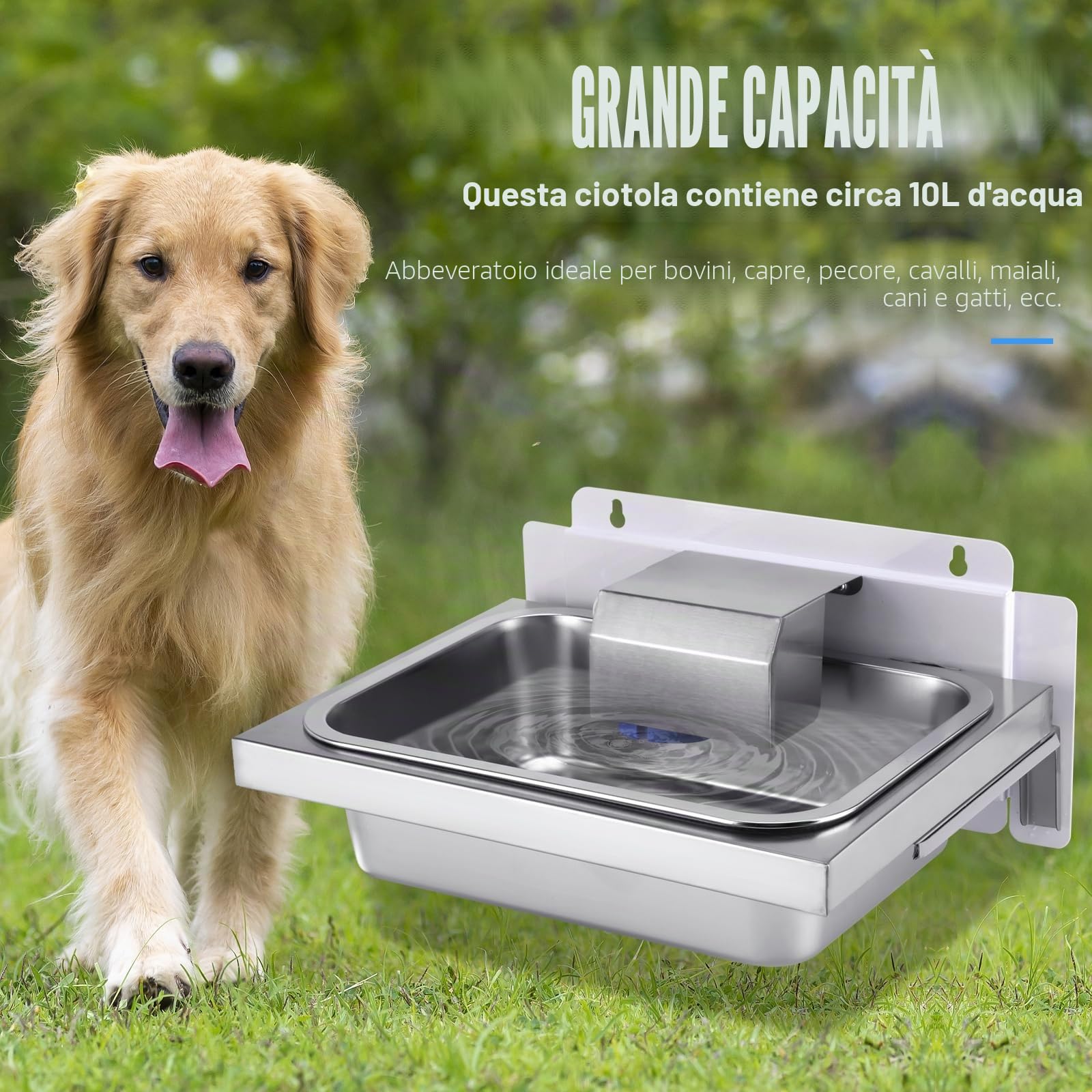 Automatico Abbeveratoio Pecore Abbeveratoio In Acciaio Inox per Cani con Valvola a Galleggiante per Bestiame Cavalli pecore (argento, grande)