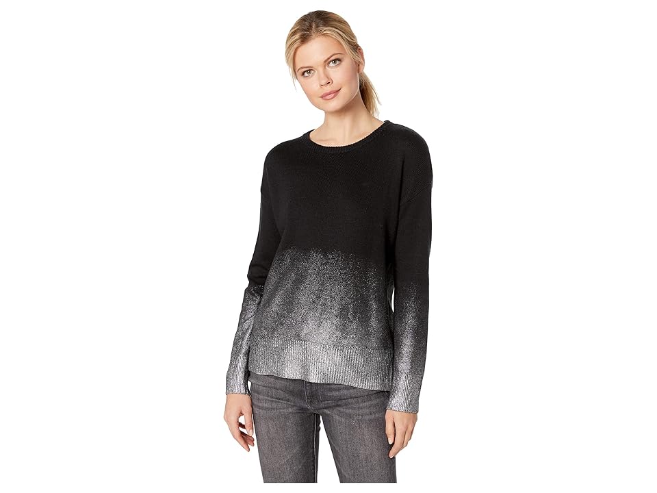 

TWO by Vince Camuto Long Sleeve Drop Shoulder Foiled Ombre Sweater (Rich Black) Women's Sweater