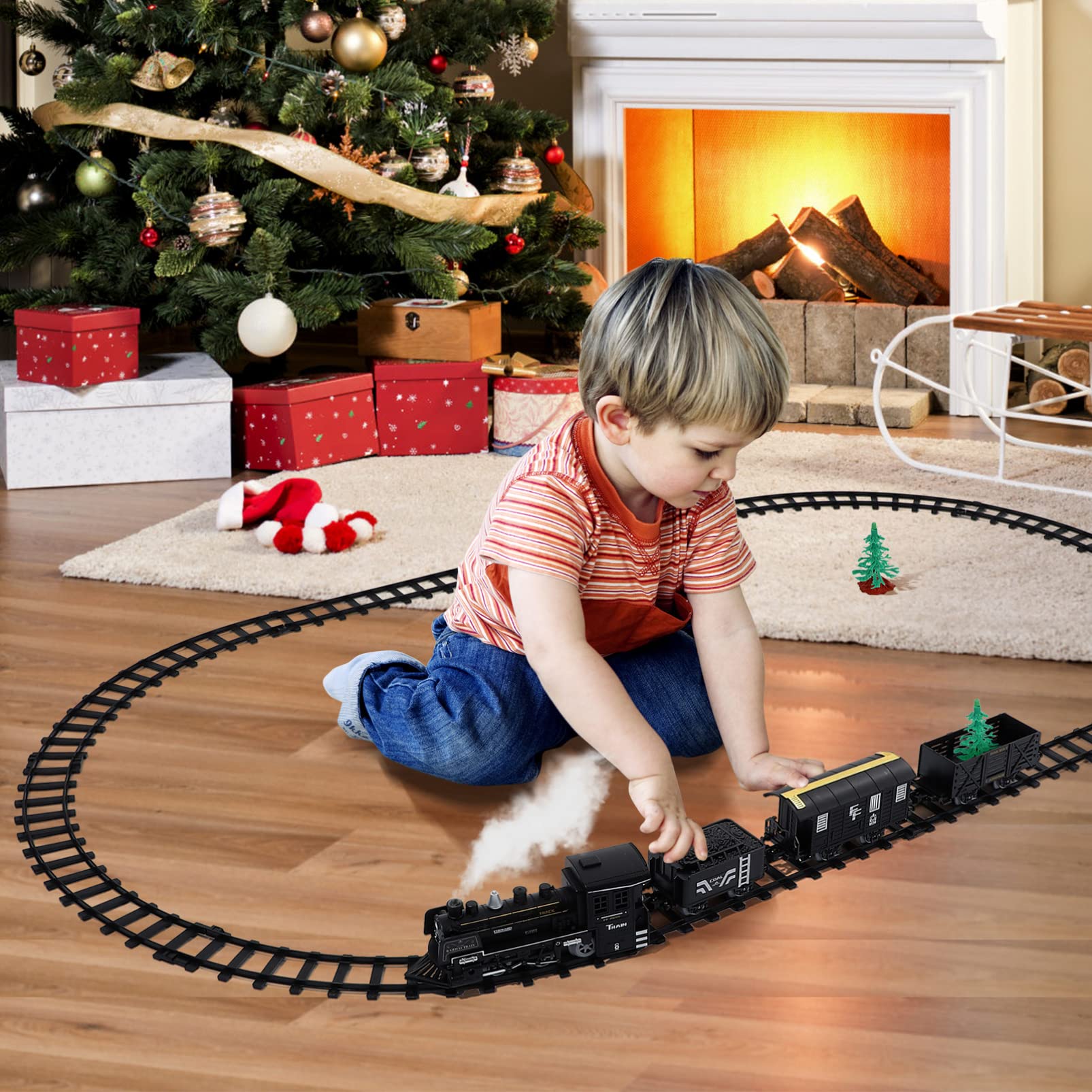 Toyvian Electric Train Set for Kids Battery powered Model Train with