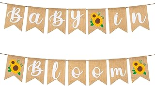 ANGOLIO Sunflower Baby in Bloom Shower Burlap Banner Decoration, Wall Hanging Sunflower Banner Decor Pattern with Rope Baby Shower Hanging Banner Sign Decor Party Indoor Decorations
